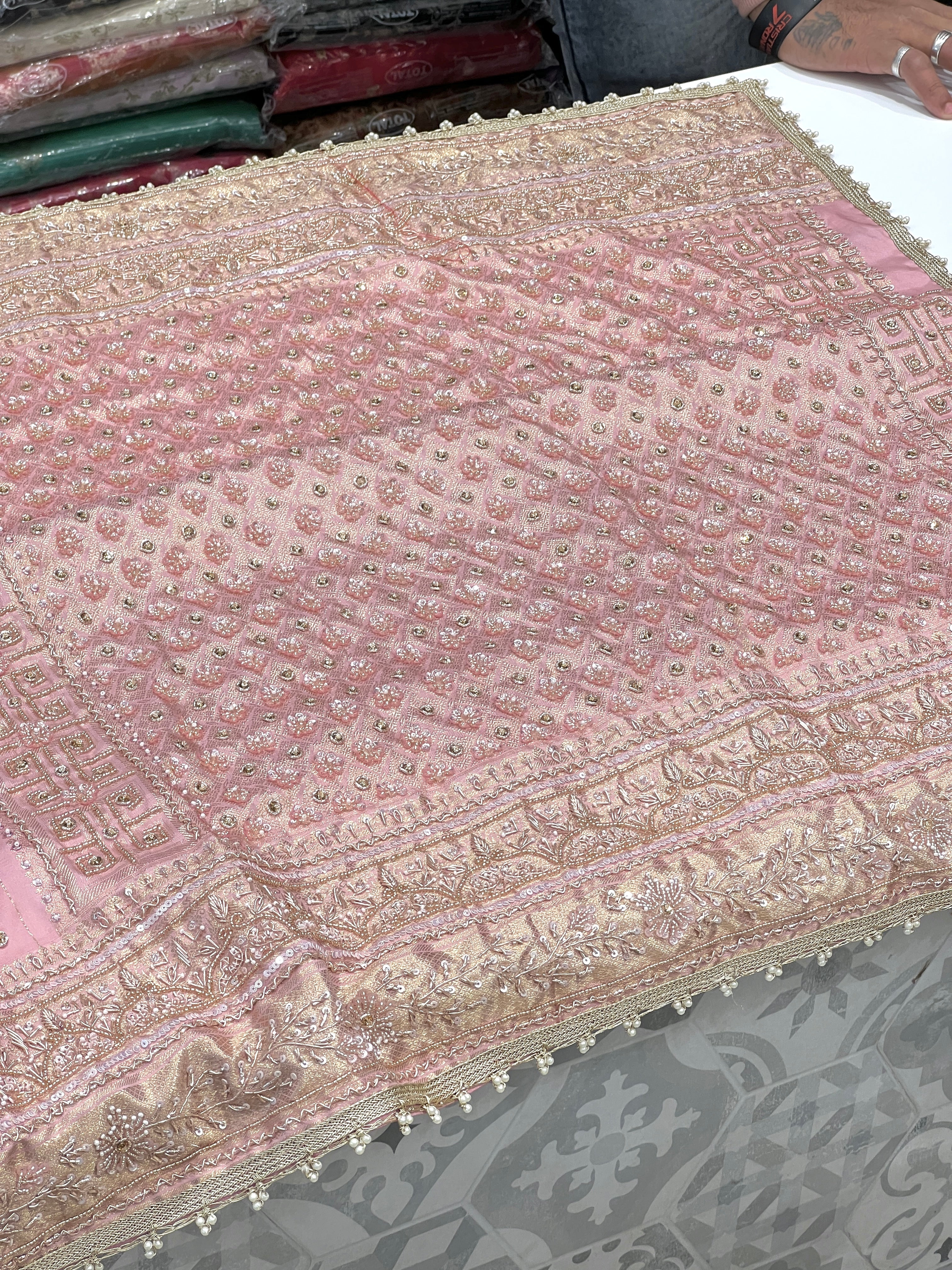 Pink Kanjivaram Hand Embroidery Saree