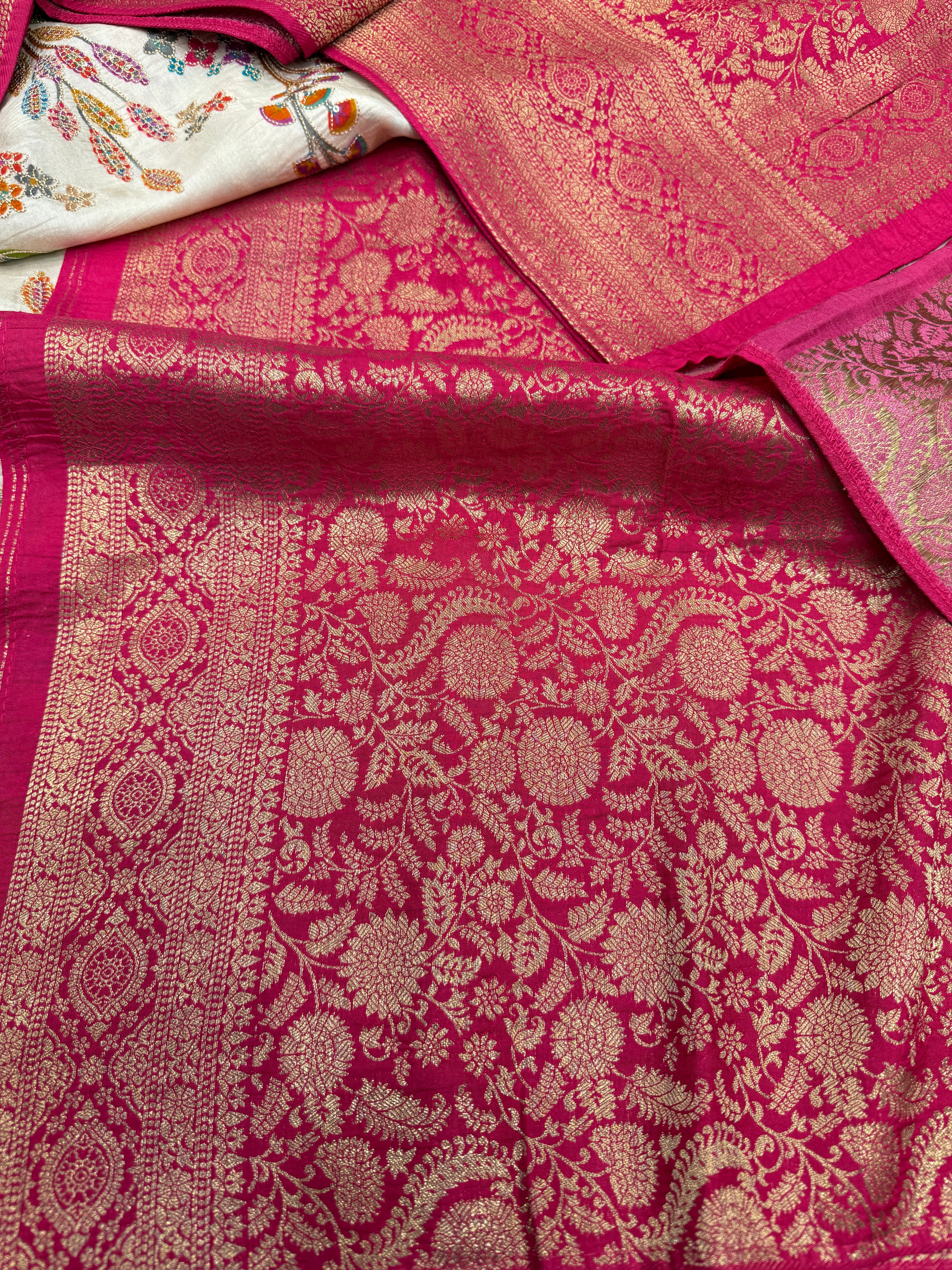 Beige Banarasi Munga With Pita Embroidery