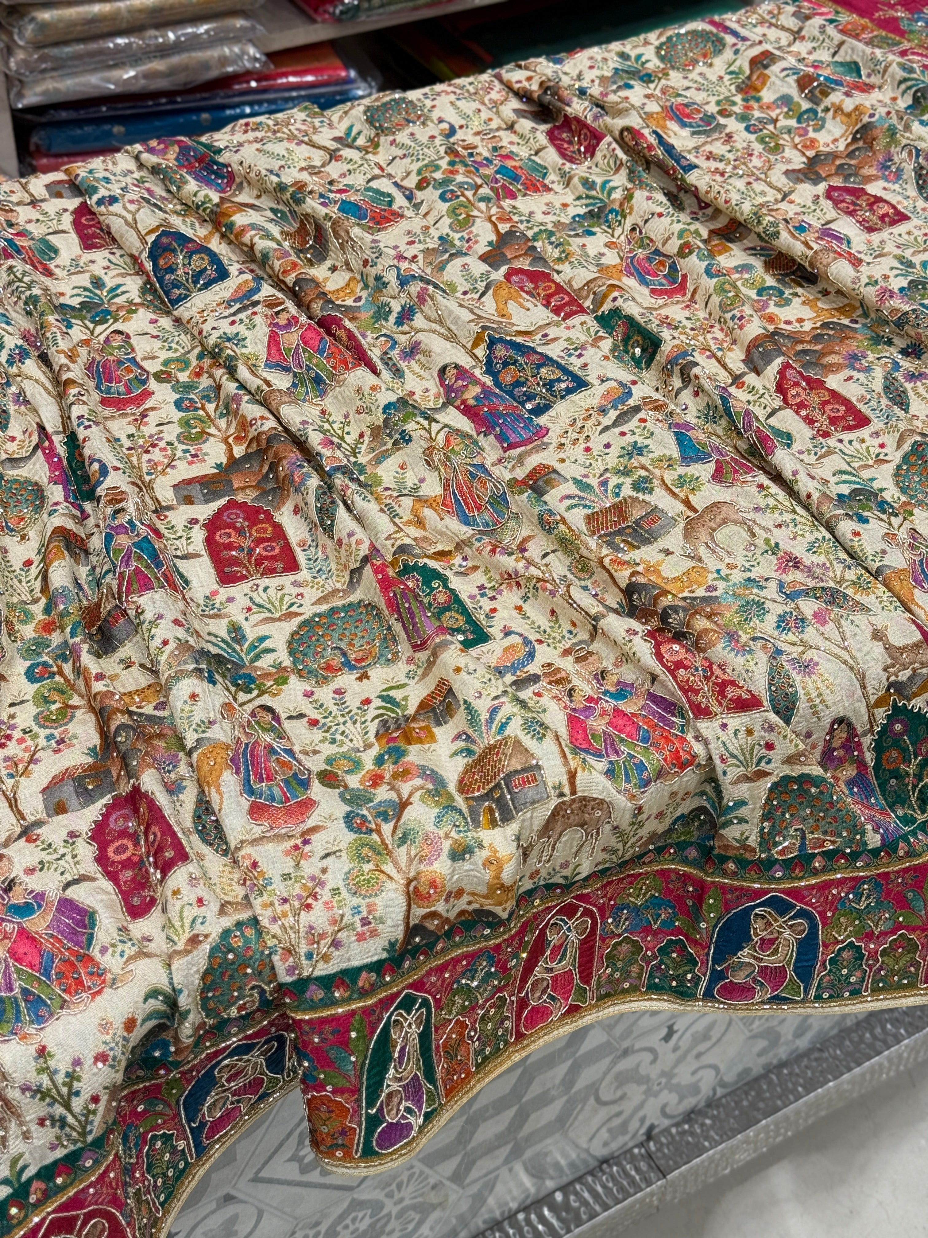 Beige Munga Multi Colour Hand Embroidery Saree