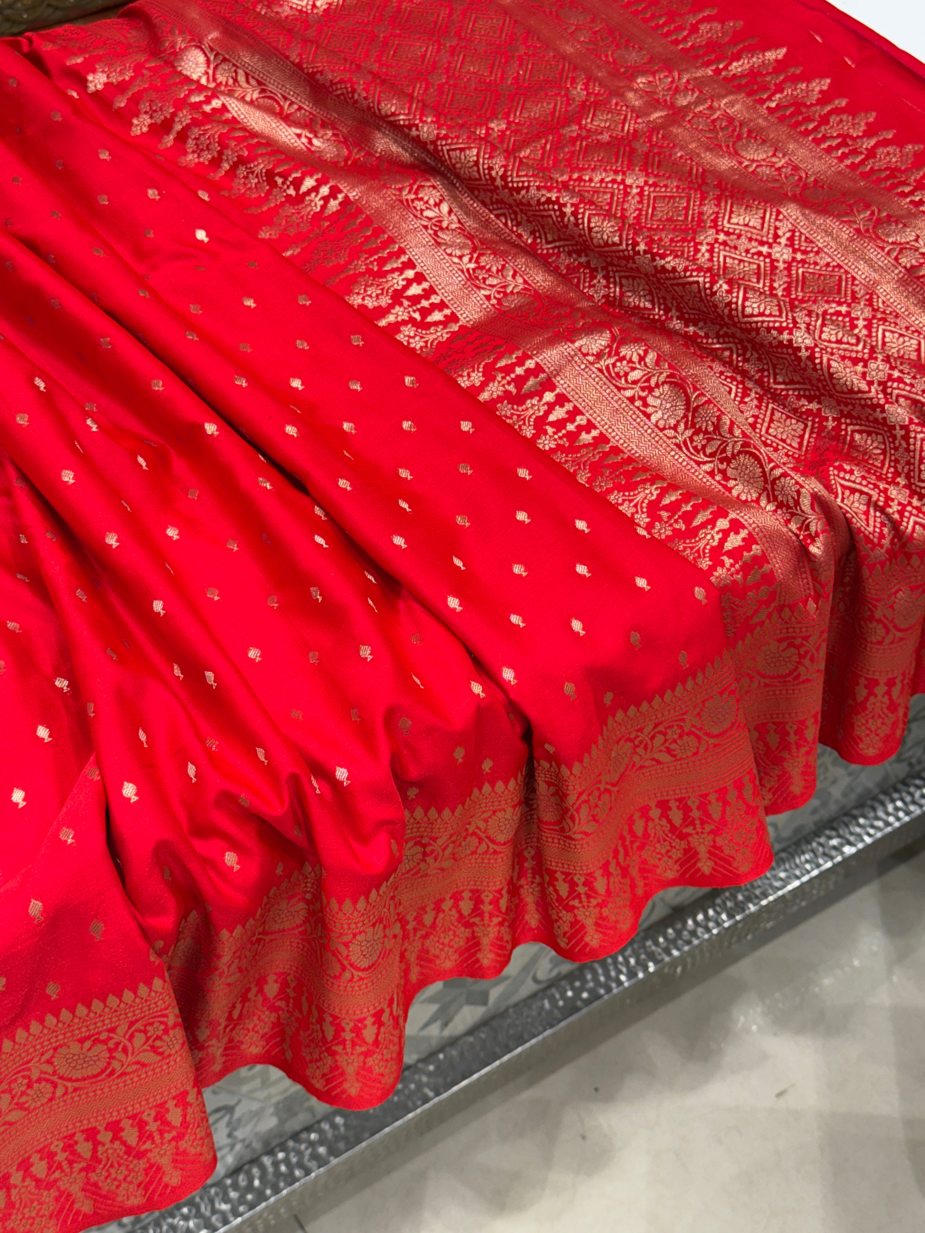 Red Banarasi Silk Small Butti Saree