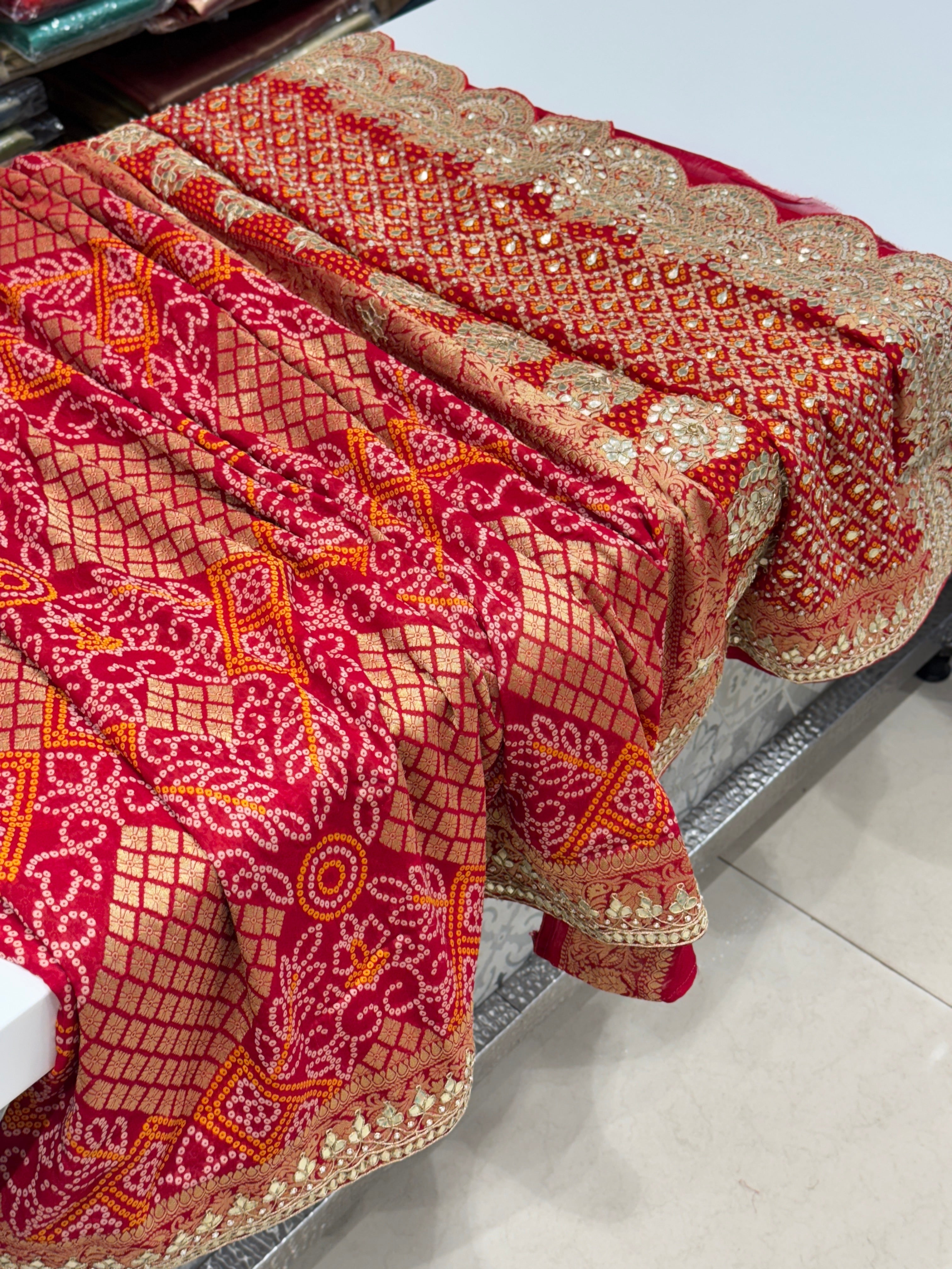 Red Woven Bandhej Gotapatti Saree