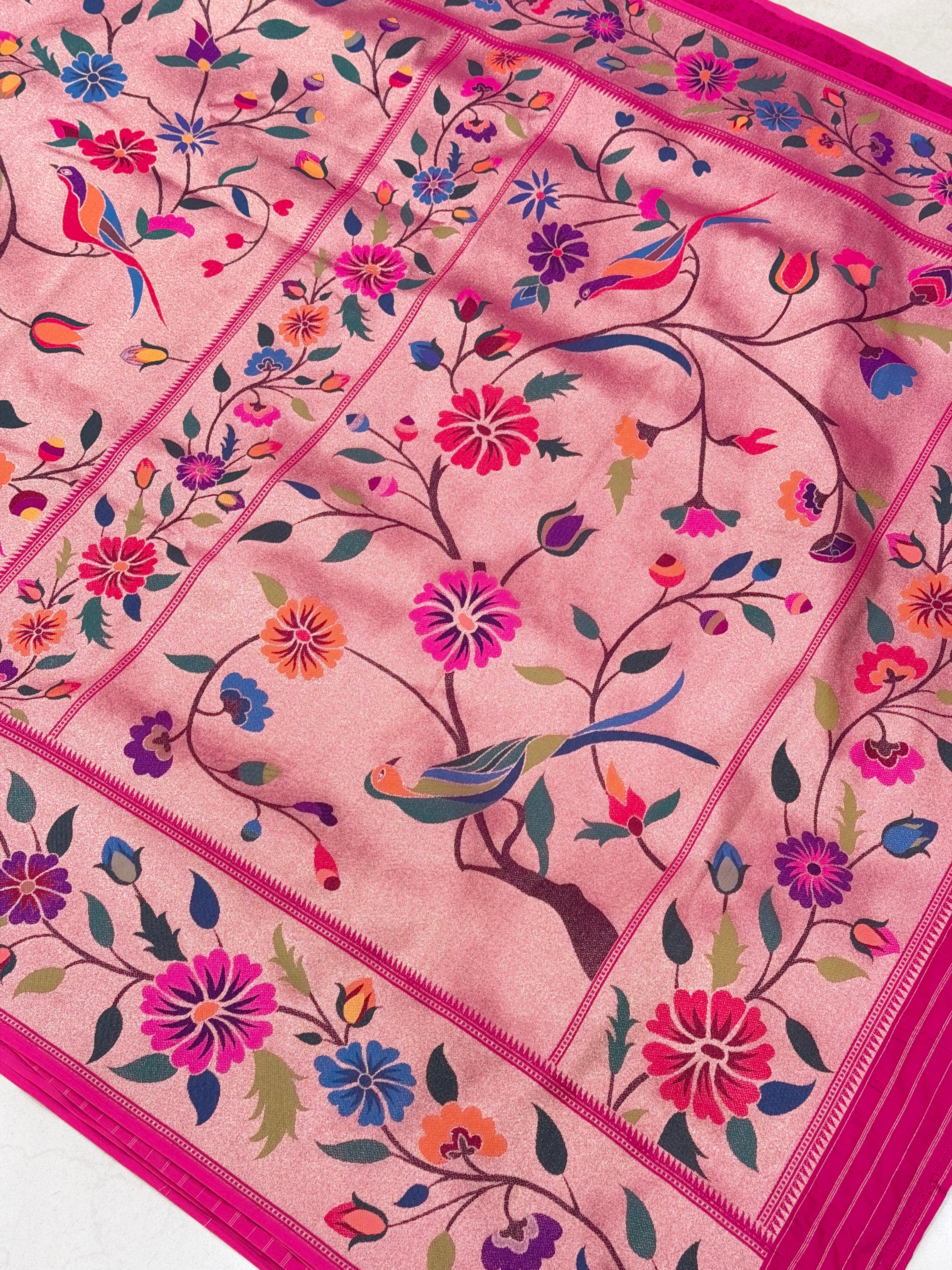Golden Tissue Silk Paithani Meenakari Jaal Floral Saree