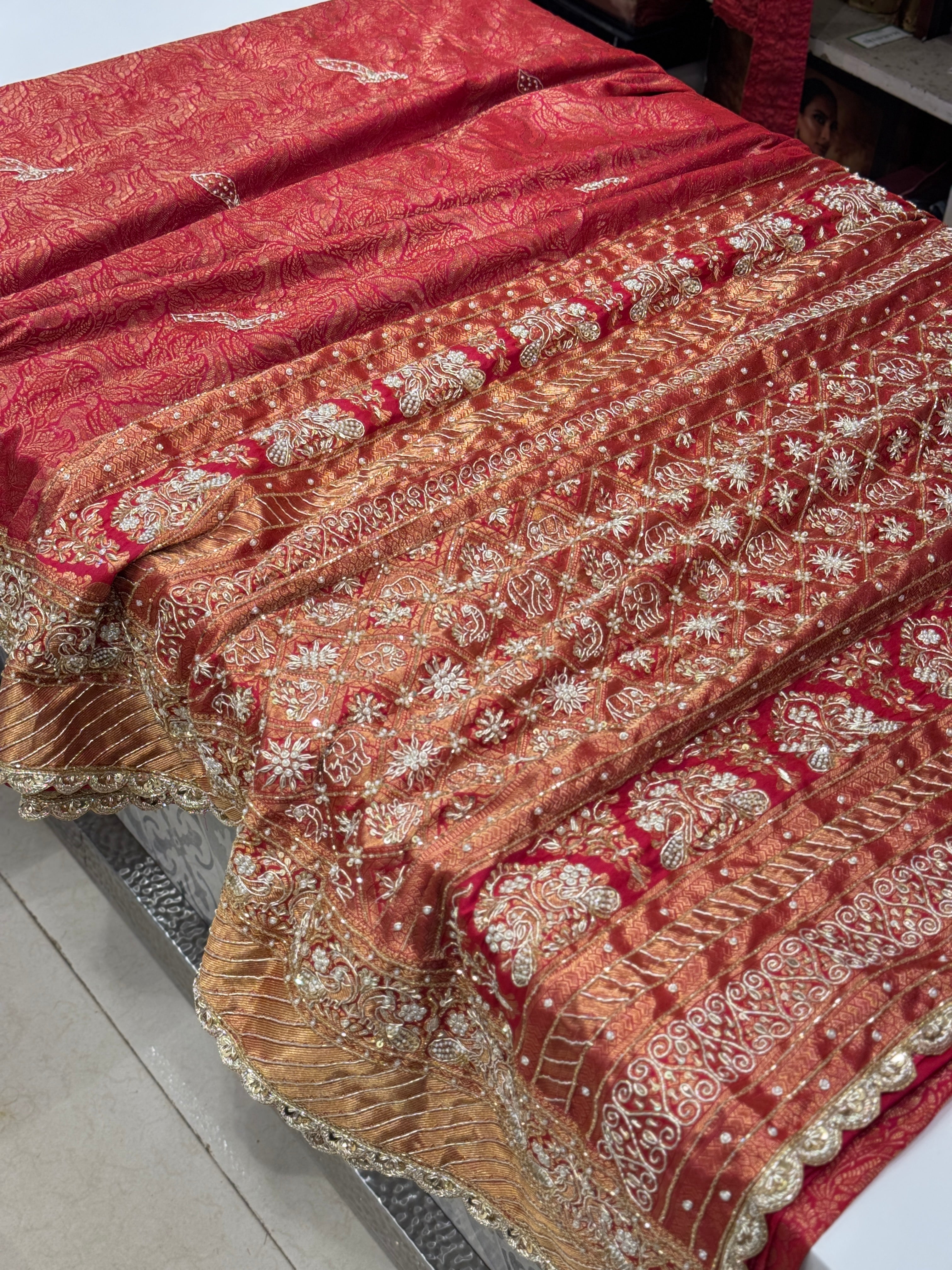 Crimson Kanjivaram Zardosi Hand Embroidery Saree