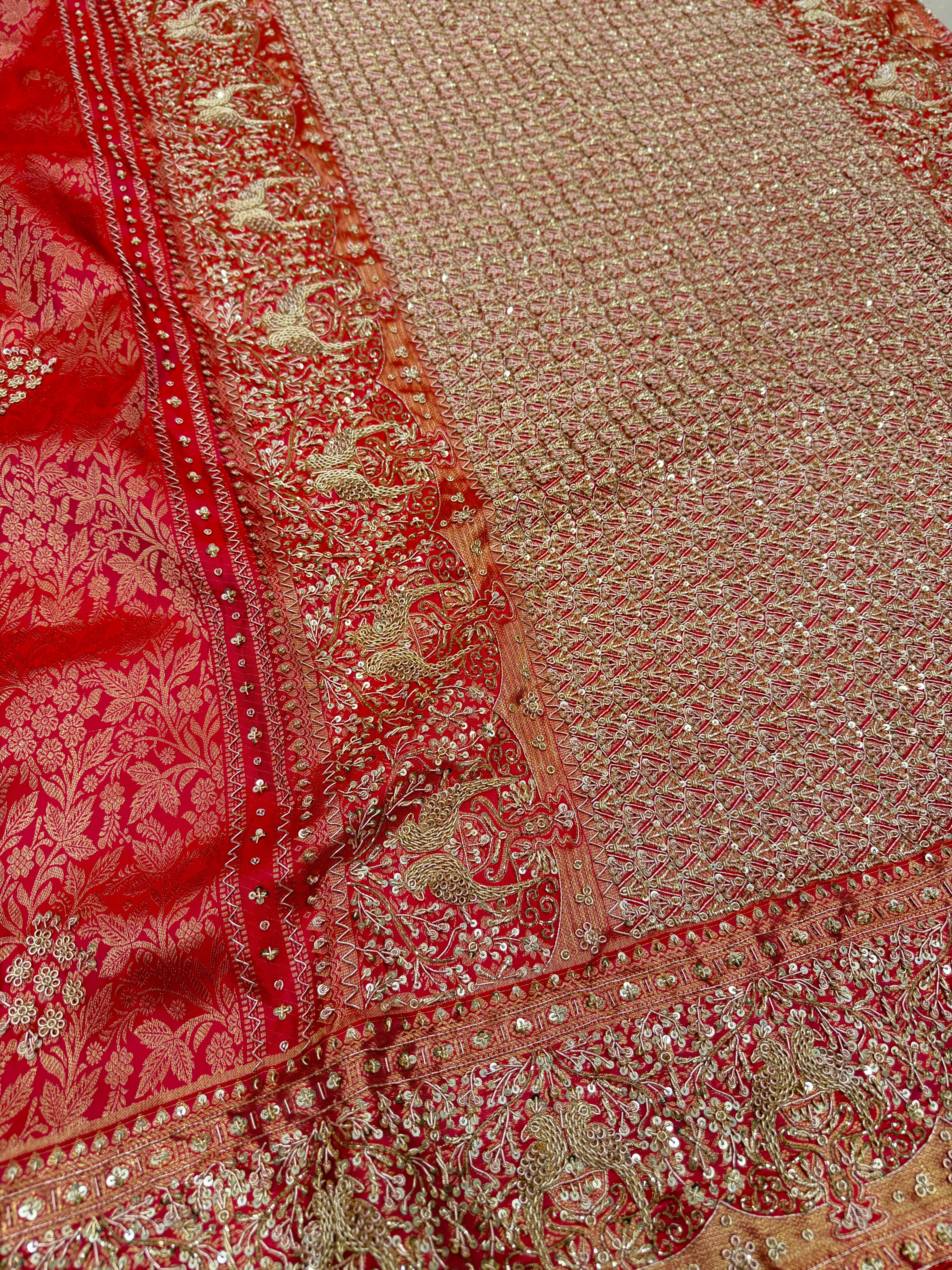 Crimson Kanjivaram Peacock Motifs Zardosi Hand Embroidery Jaal Saree