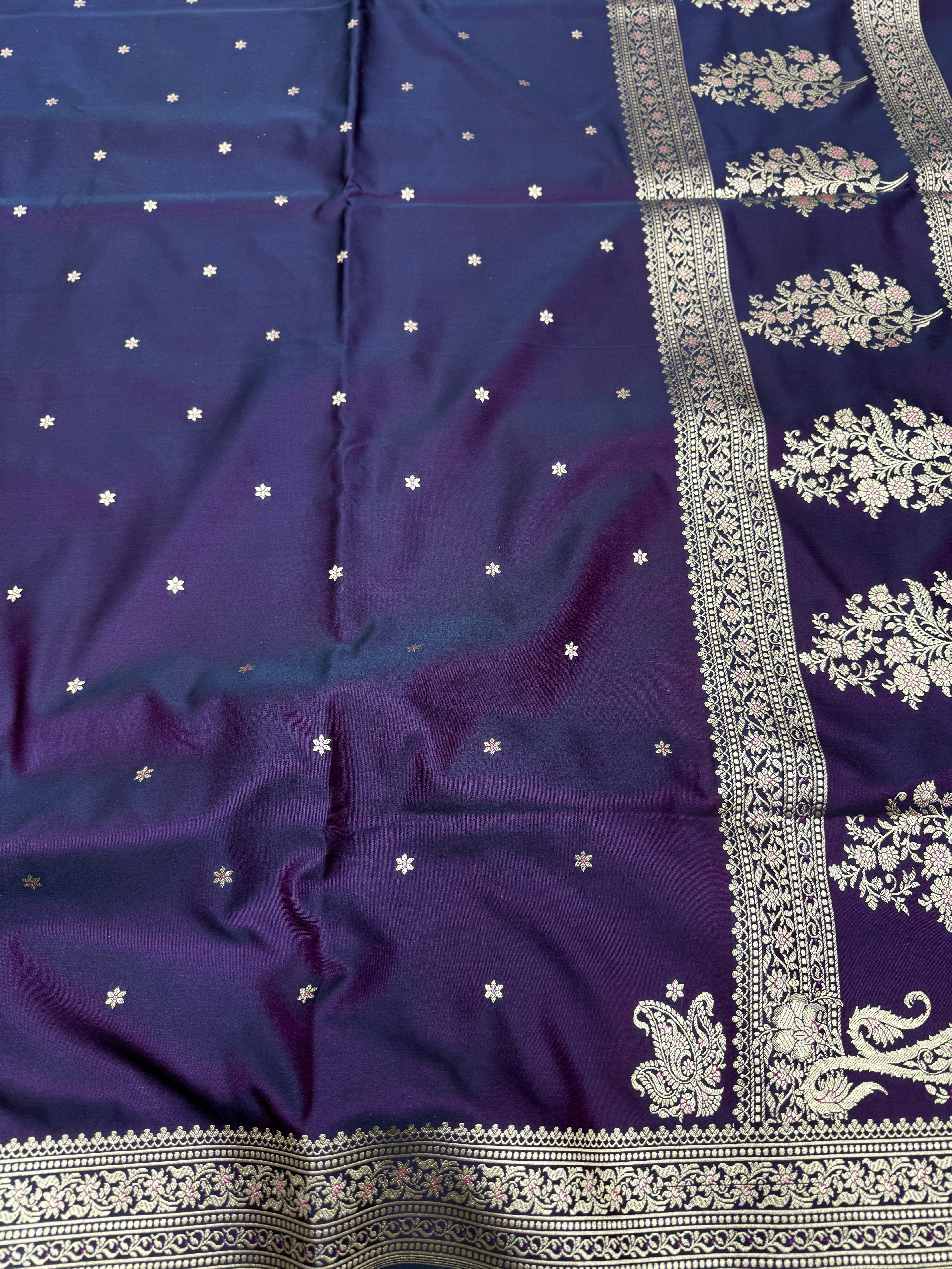 Violet Banarasi Silk Star Butti Saree