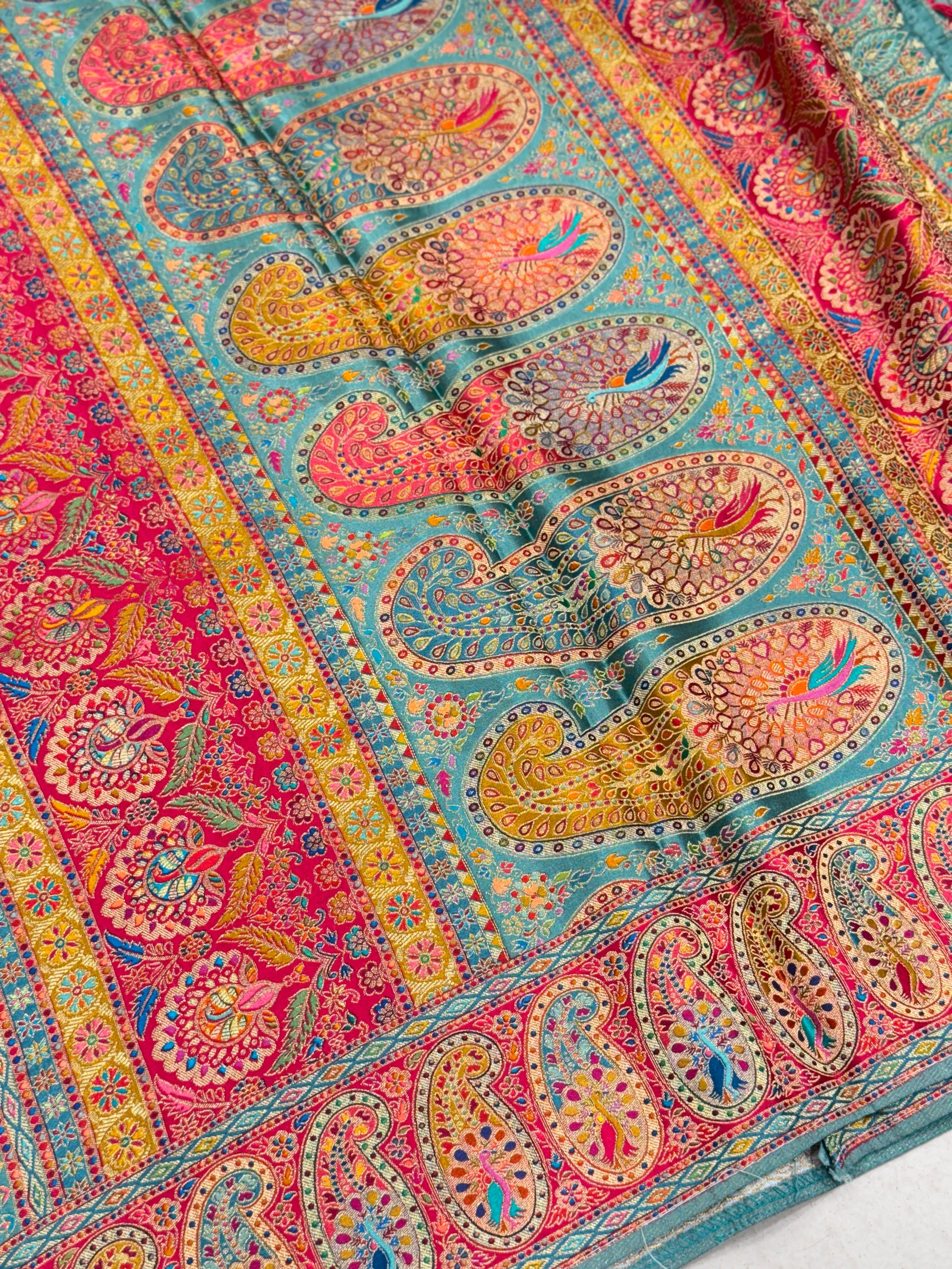 Firozi Banarasi Modal Satin Pashmina Style Jaal Saree