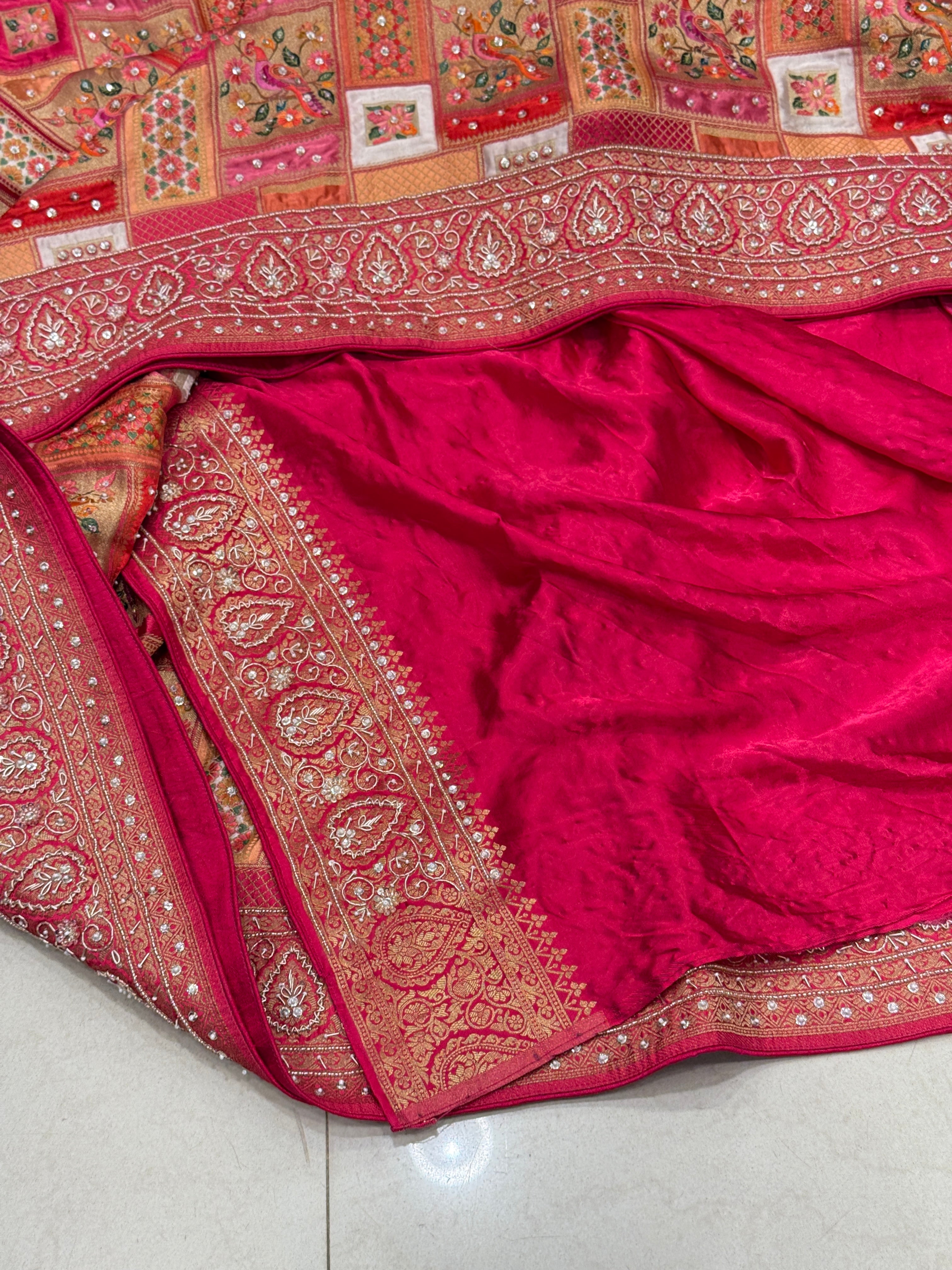 Banarasi Modal Rangkat Peacock Check Hand Embroidery Saree