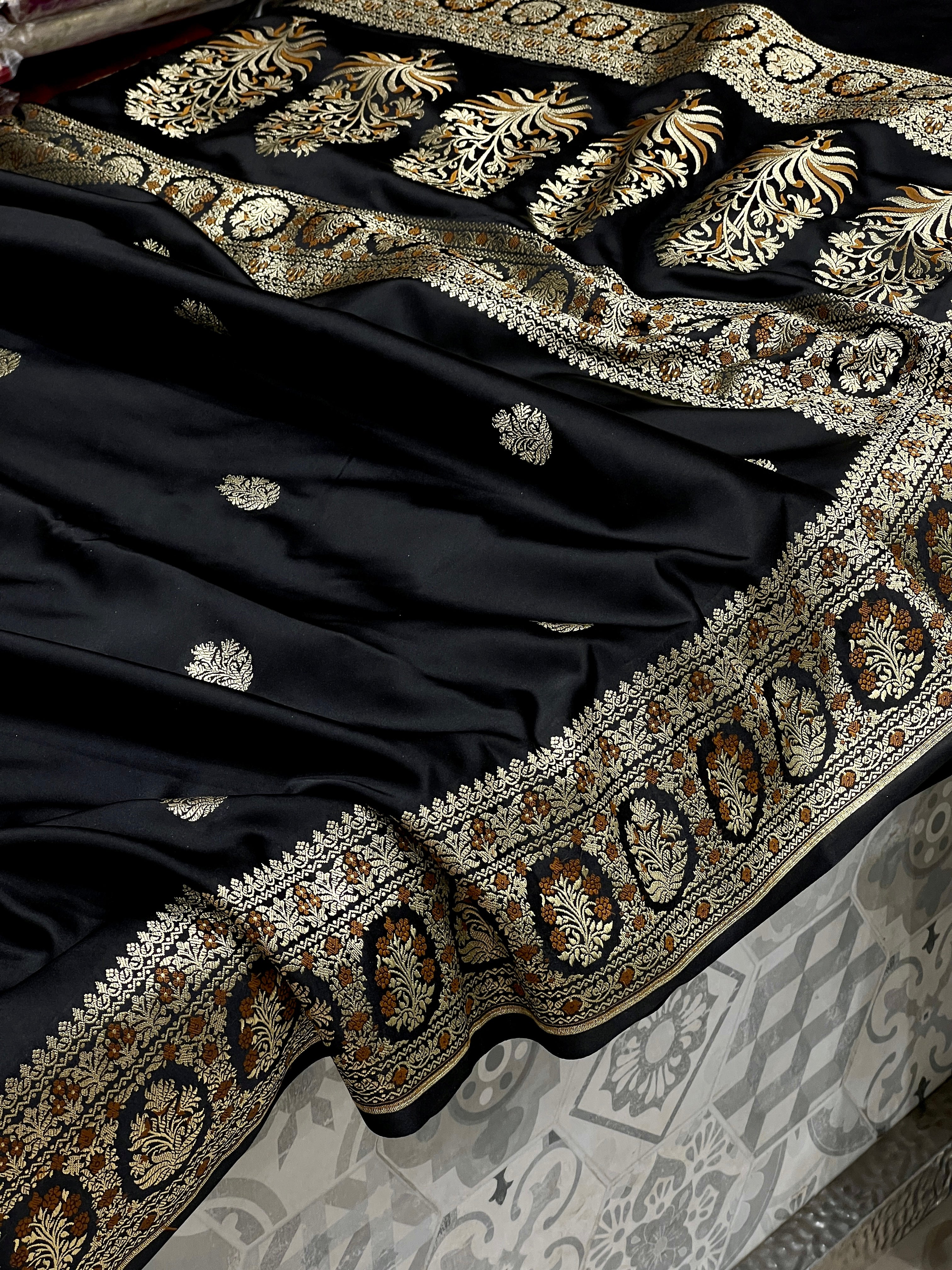 Black Banarasi Silk Butta Saree