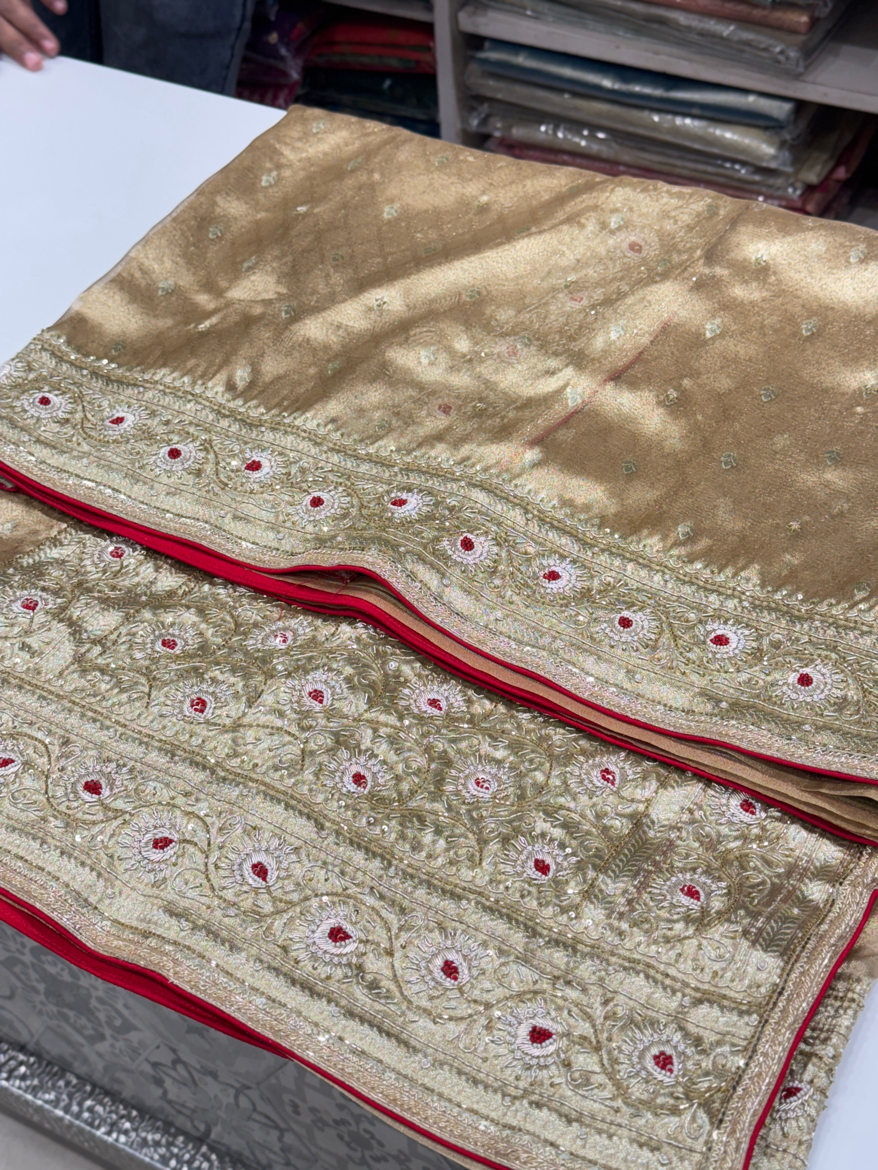 Golden Banarasi Tissue Zardosi Saree