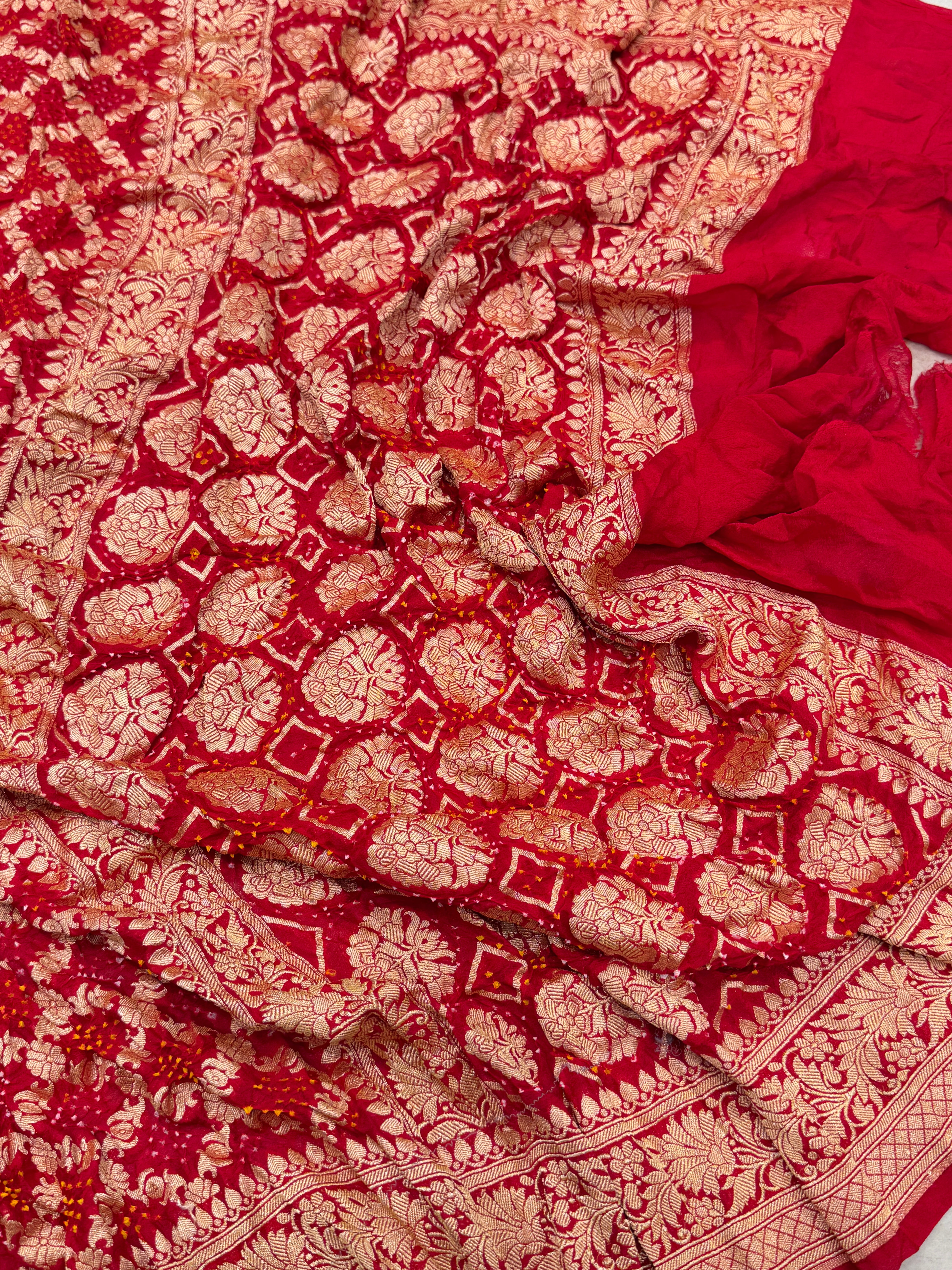 Red Bandhej Bandhini Saree