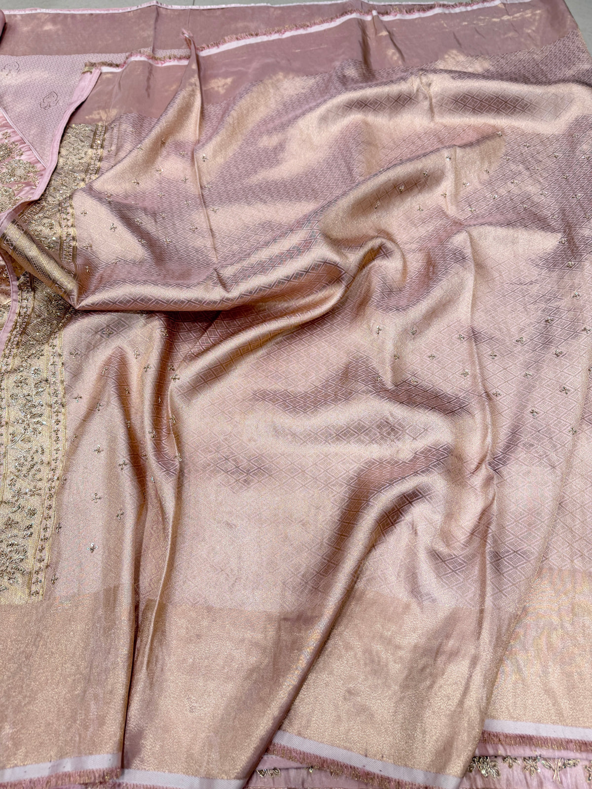 Pink Kanjivaram Floral Zardosi Hand Embroidery Saree