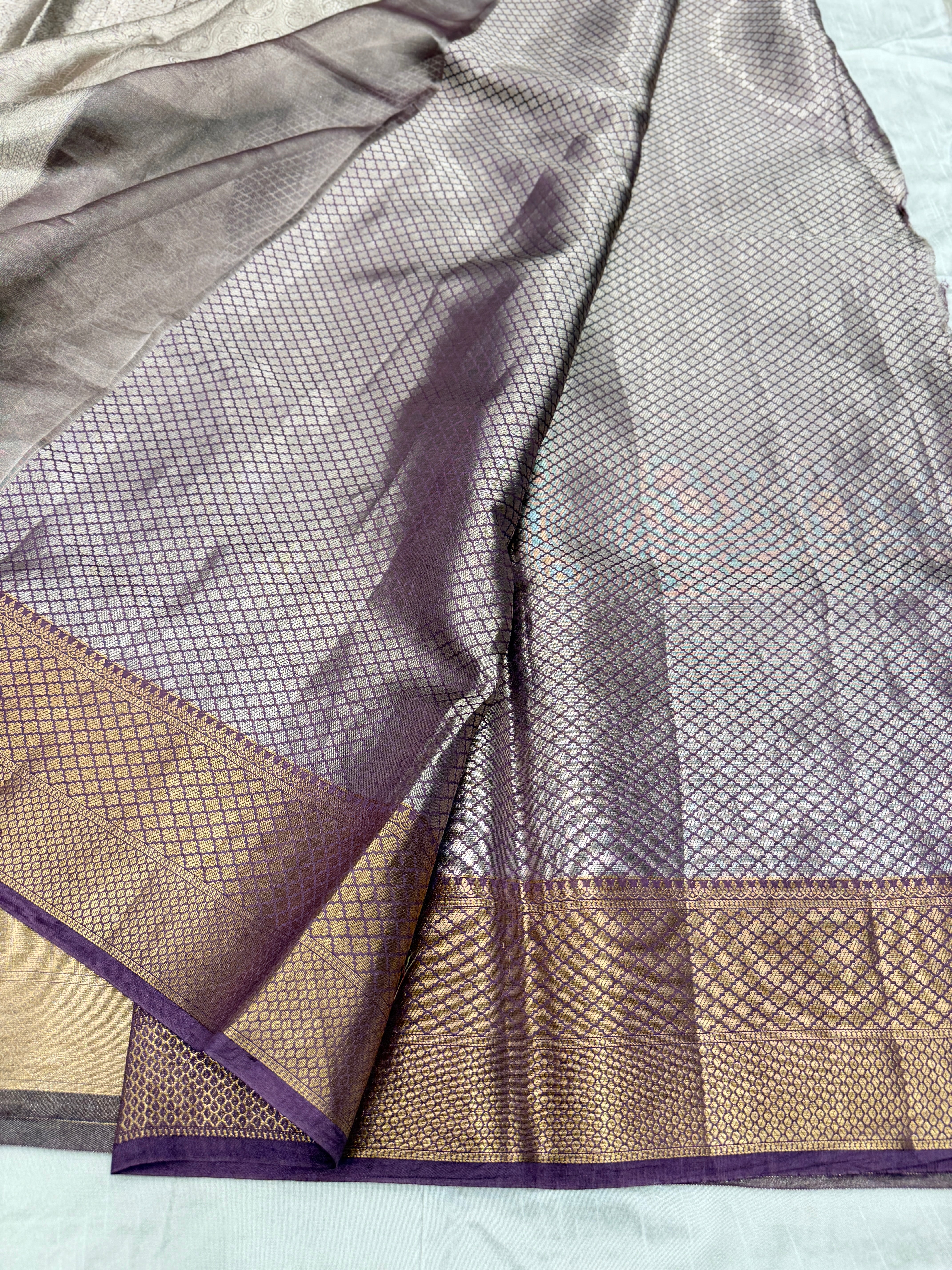 Purple Pure Woven Double Tissue Brocade Silk Saree