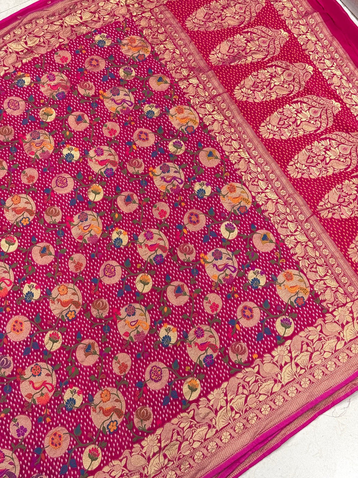 Rani Chandra Mor Meenakari Woven Bandhej Saree