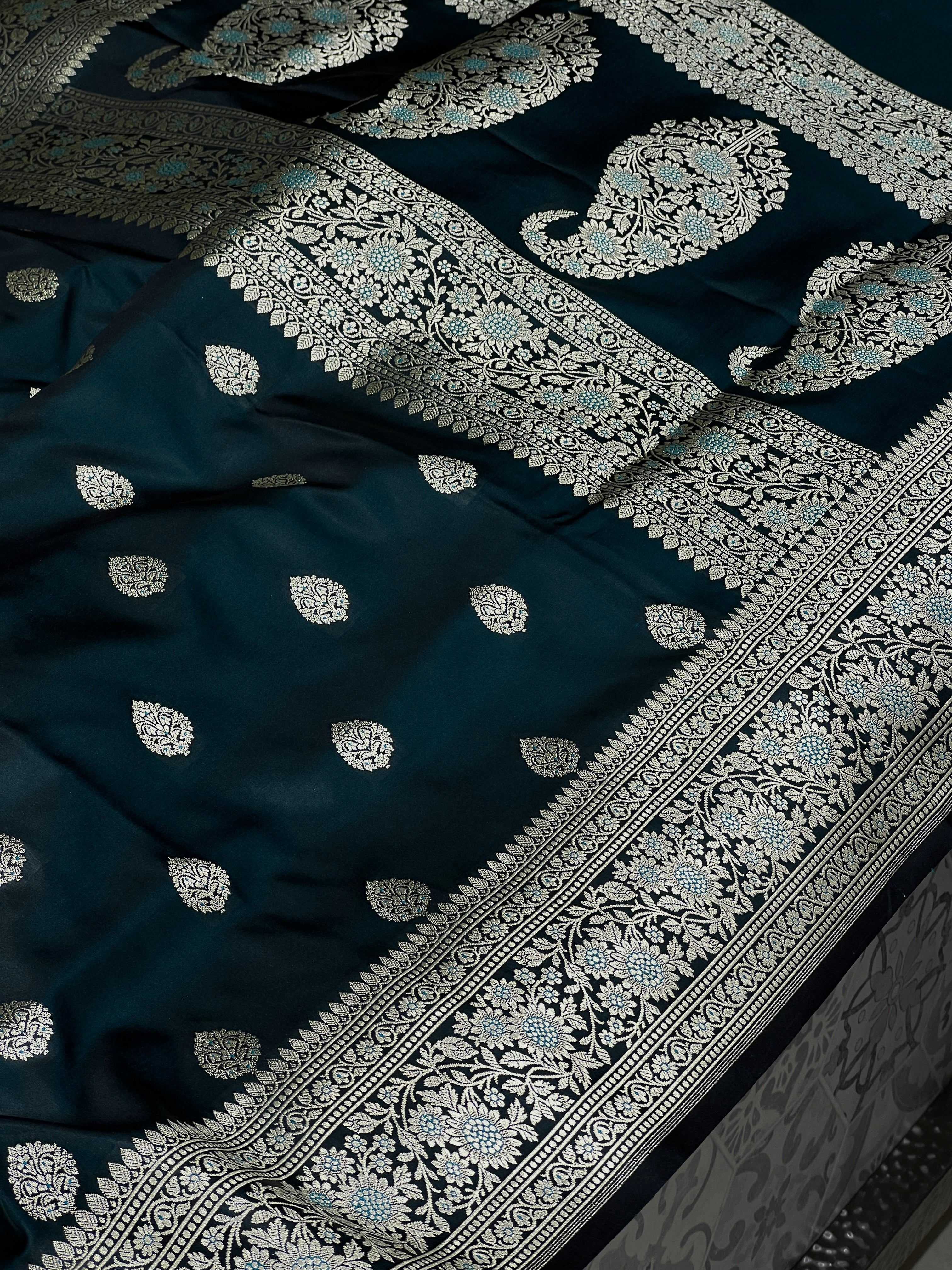 Blackish Green Dhup Chav Banarasi Saree