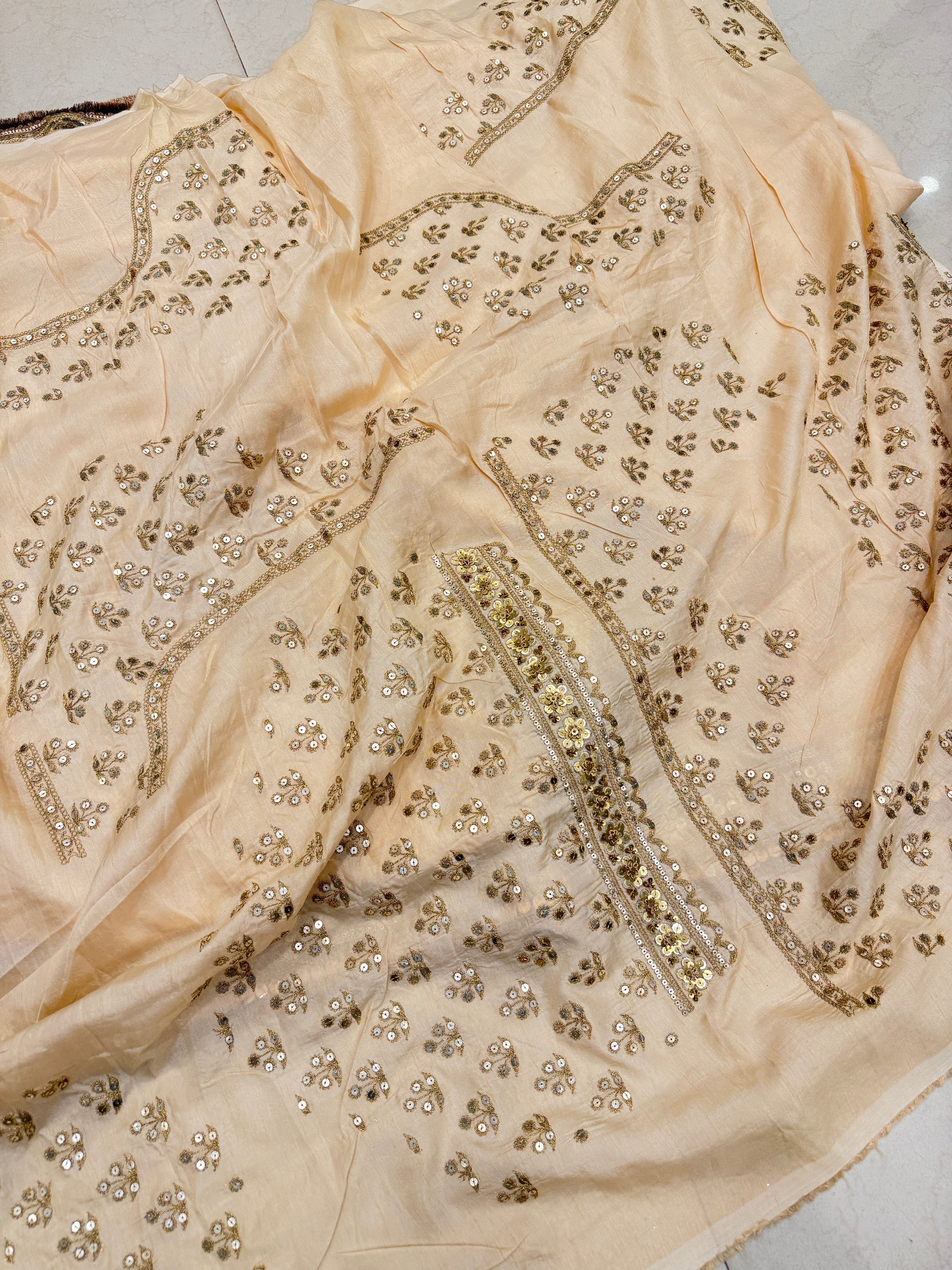 Beige Pure Silk Sabyasachi Inspired Marodi Sequin Butti Saree