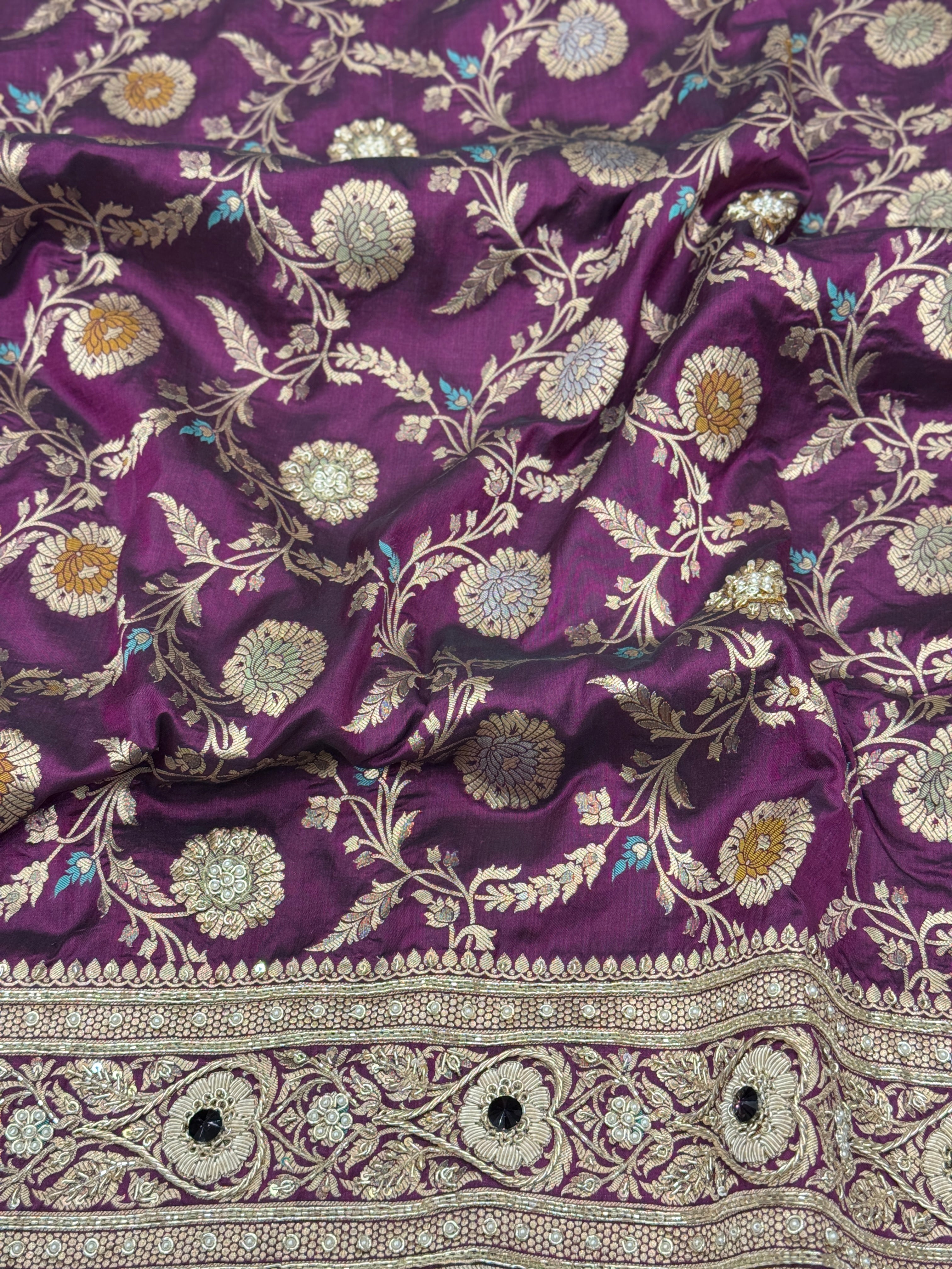 Violet Meenakari Handloom Banarasi Katan Jaal Zardosi Embroidery Saree