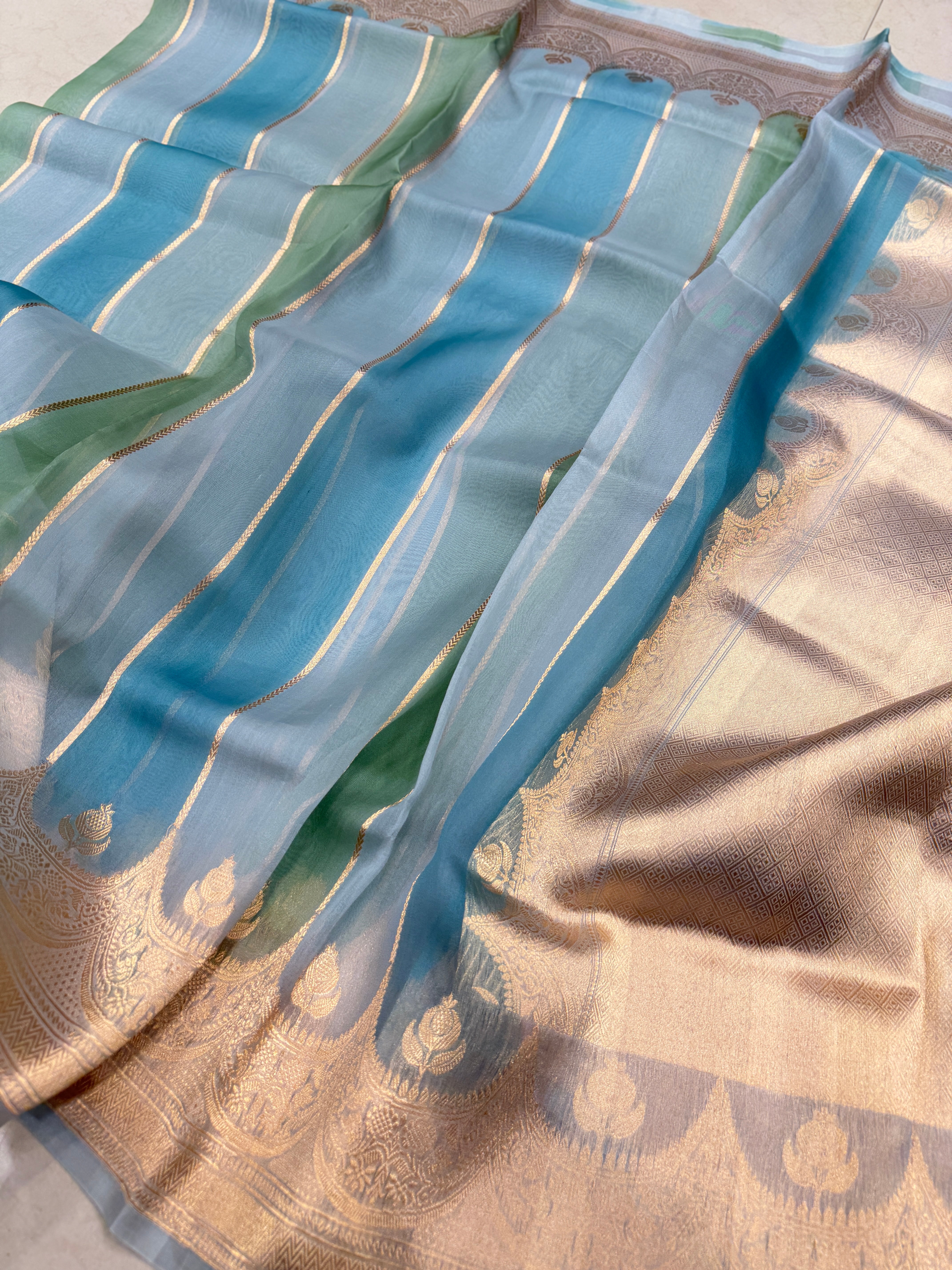 Contemporary Rangkat Brush Dye Handloom Kora Silk Saree