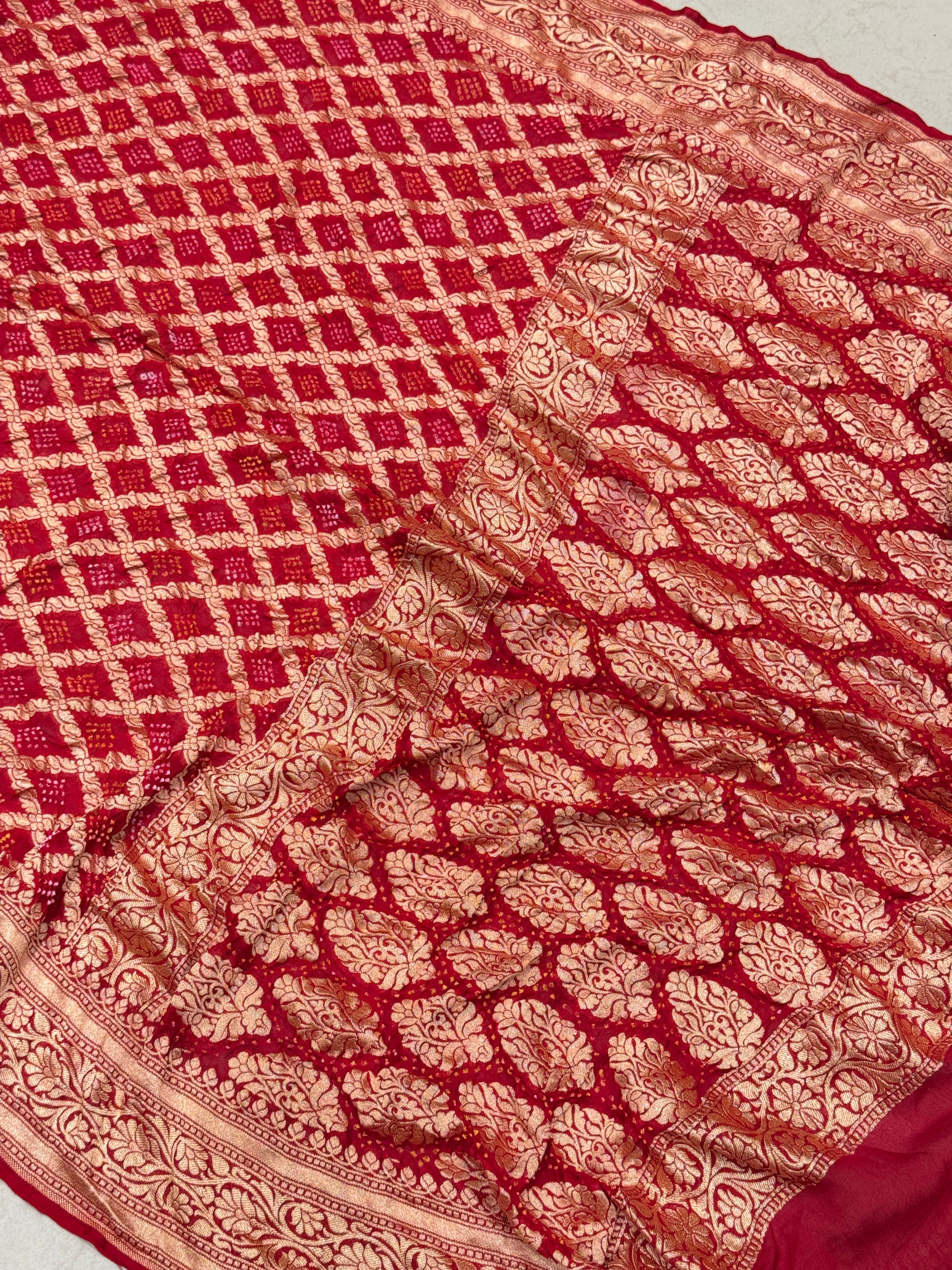 Red Bandhej Bandhini Saree