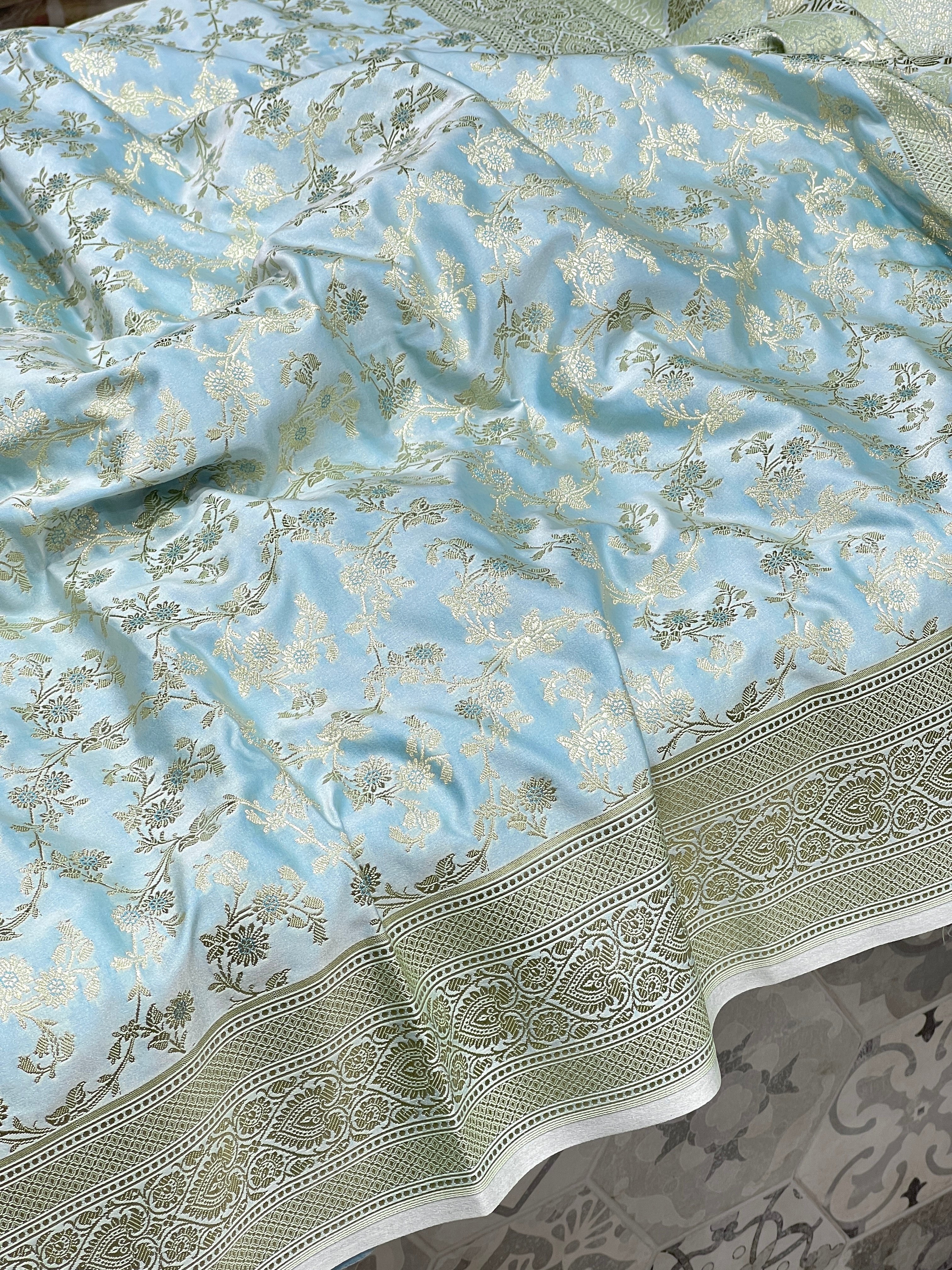 Blue Banarasi Silk Floral Saree