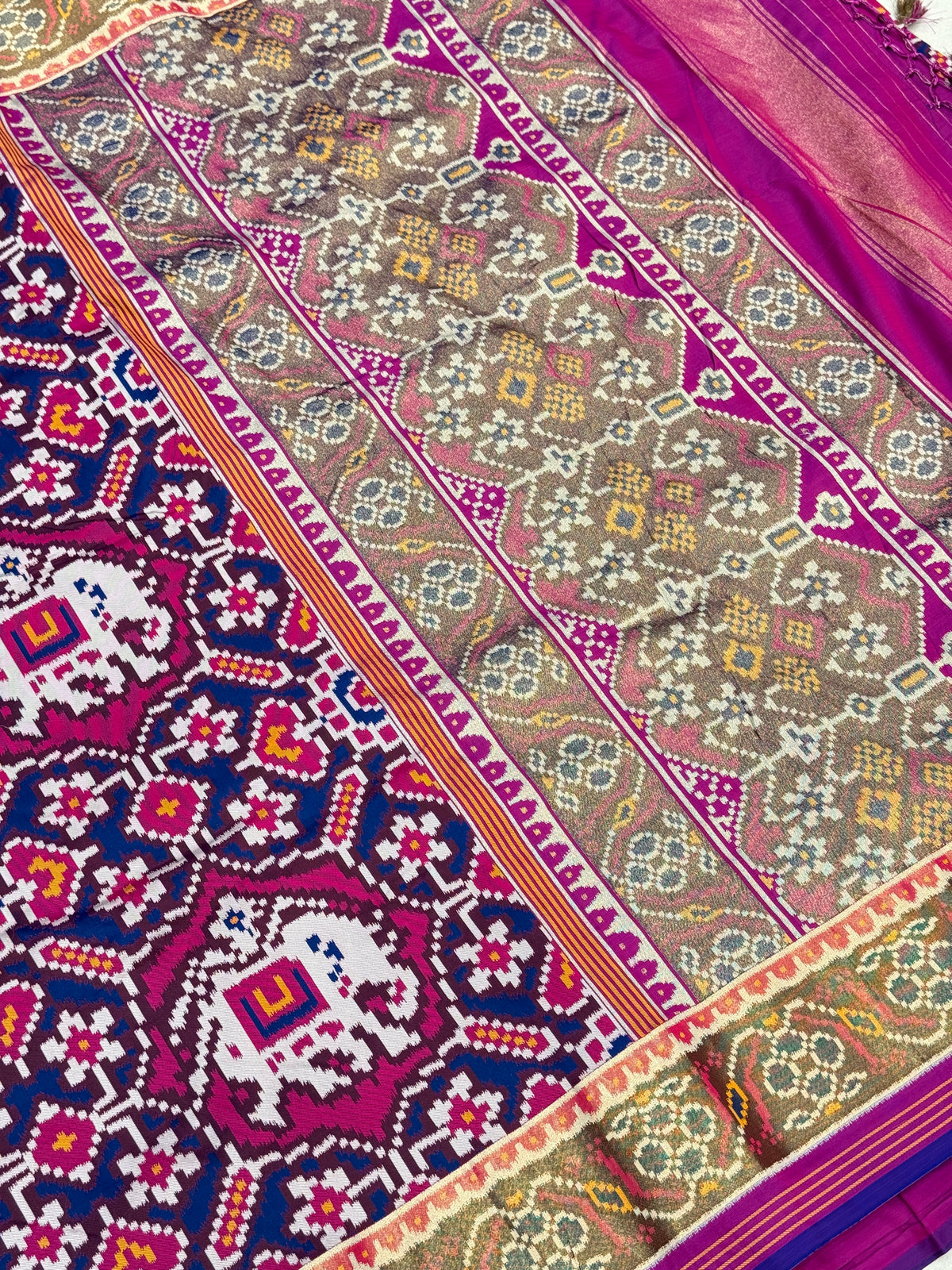 Rani Blue Chabdi Small Elephant Semi Silk Weaved Patan Patola Saree