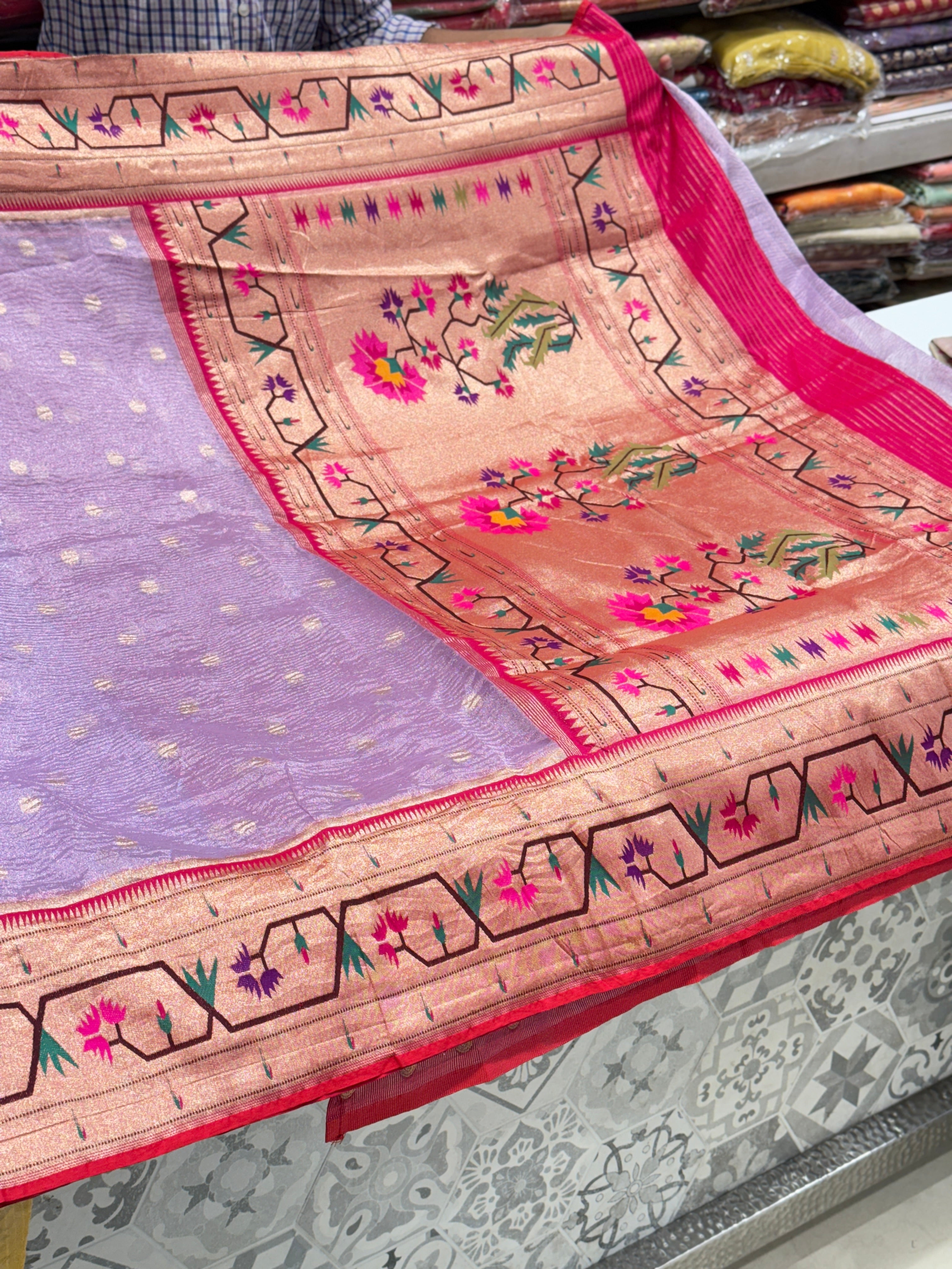 Lilac Crushed Tissue Paithani Saree