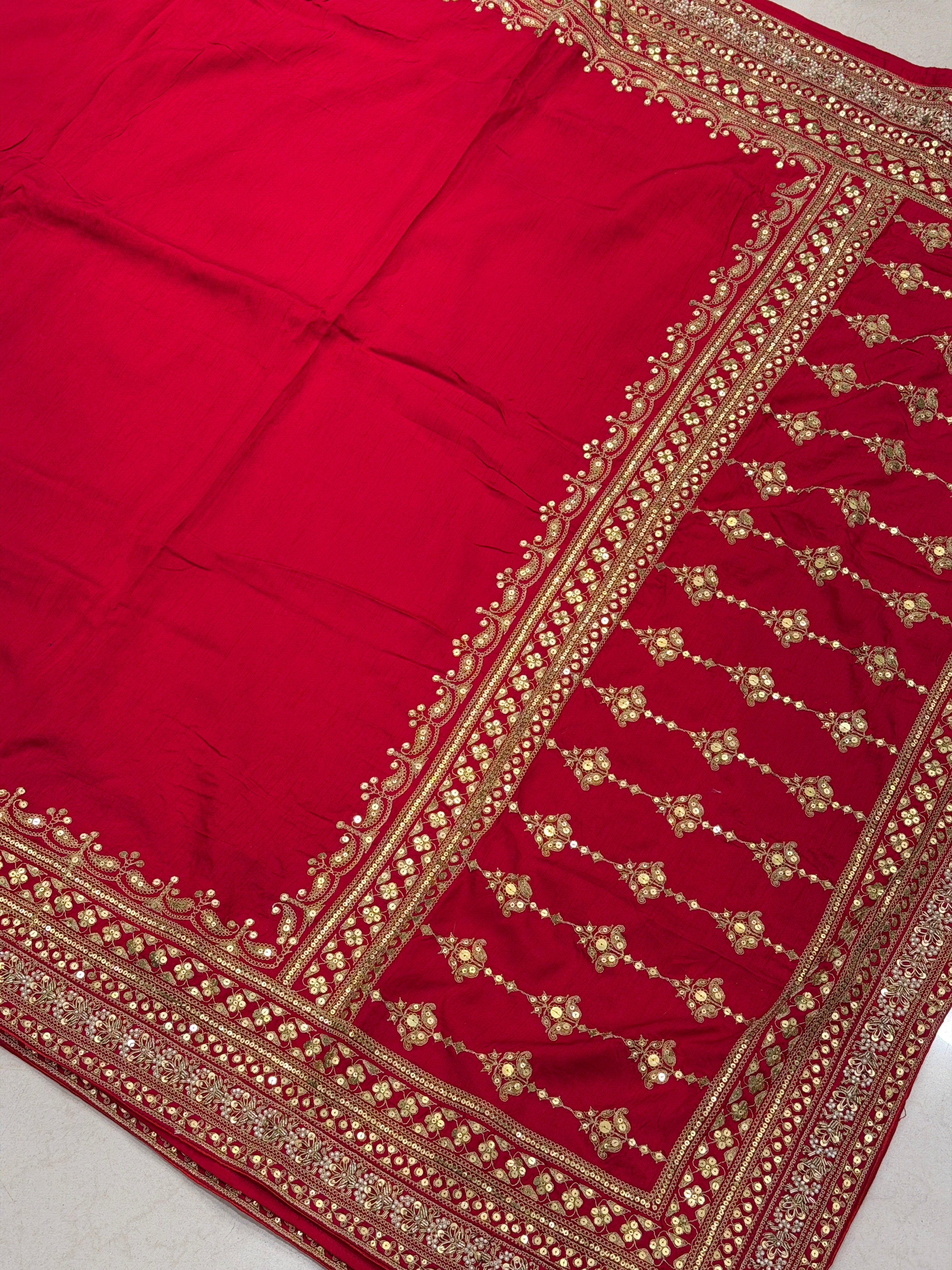 Red Pure Silk Sabyasachi Inspired Marodi Sequin Jaal Pallu Saree