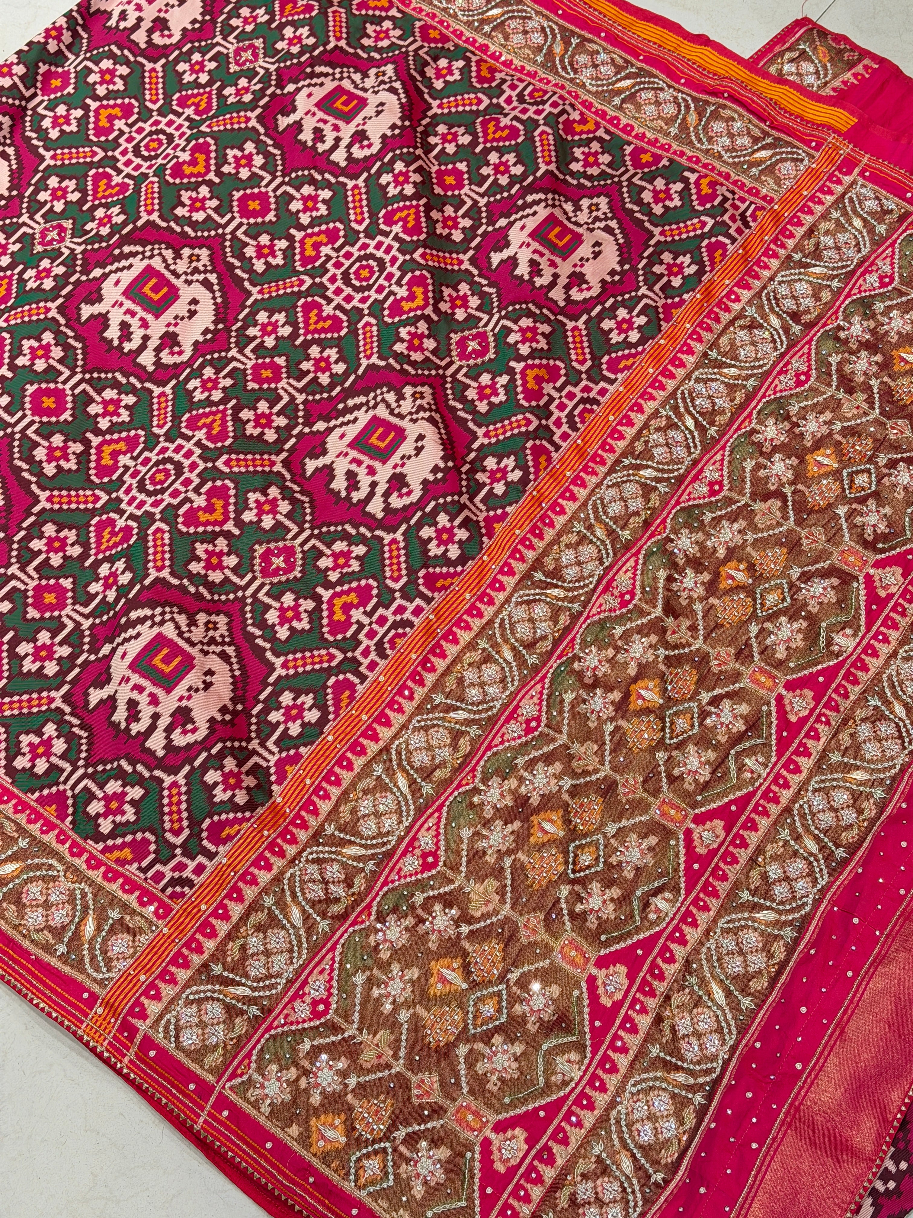 Rani Chabdi Bhat Weave Banarasi Patola Hand Embroidery Saree