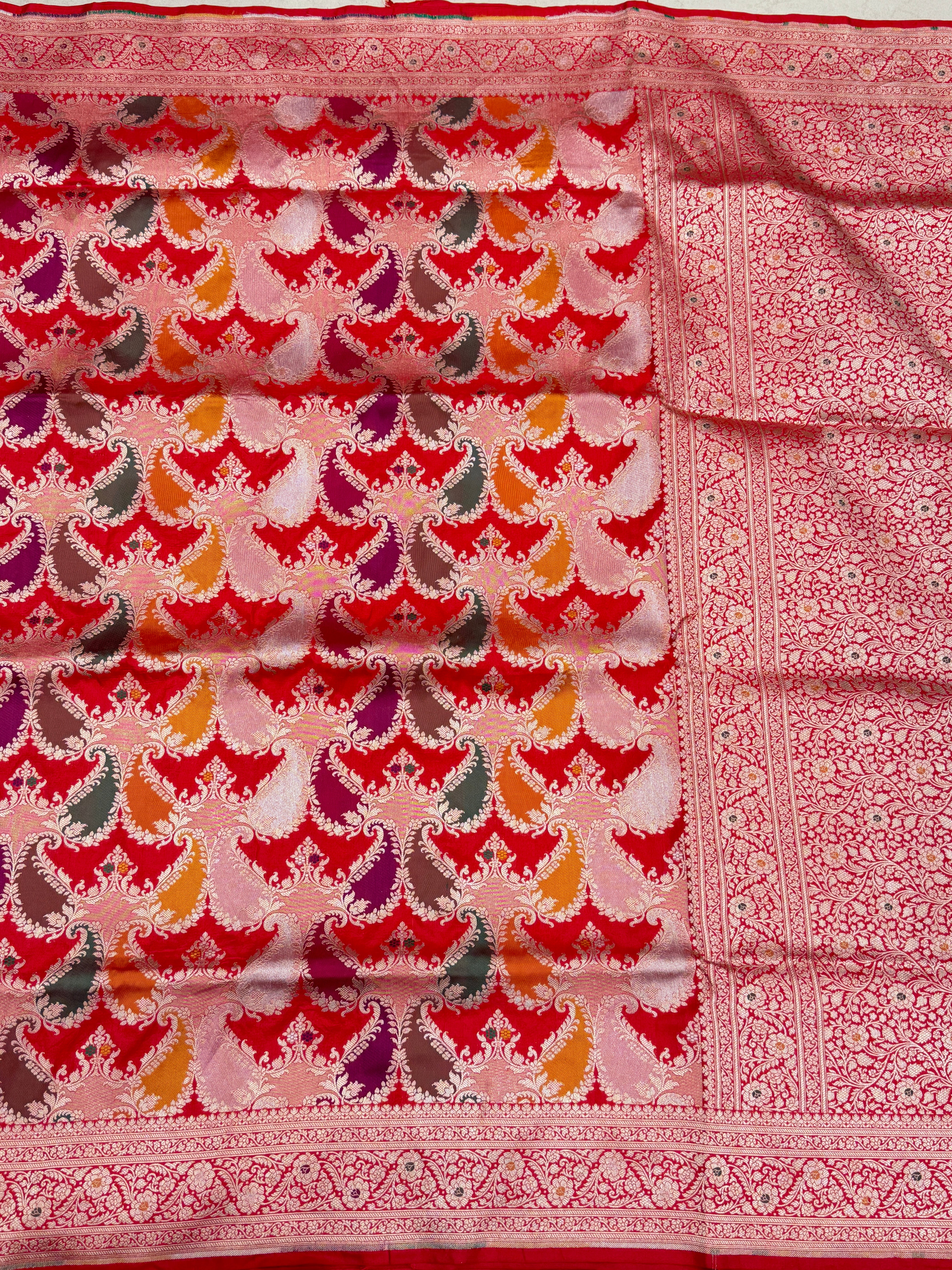 Red Rani Banarasi Rangkat Handloom Katan Silk Saree