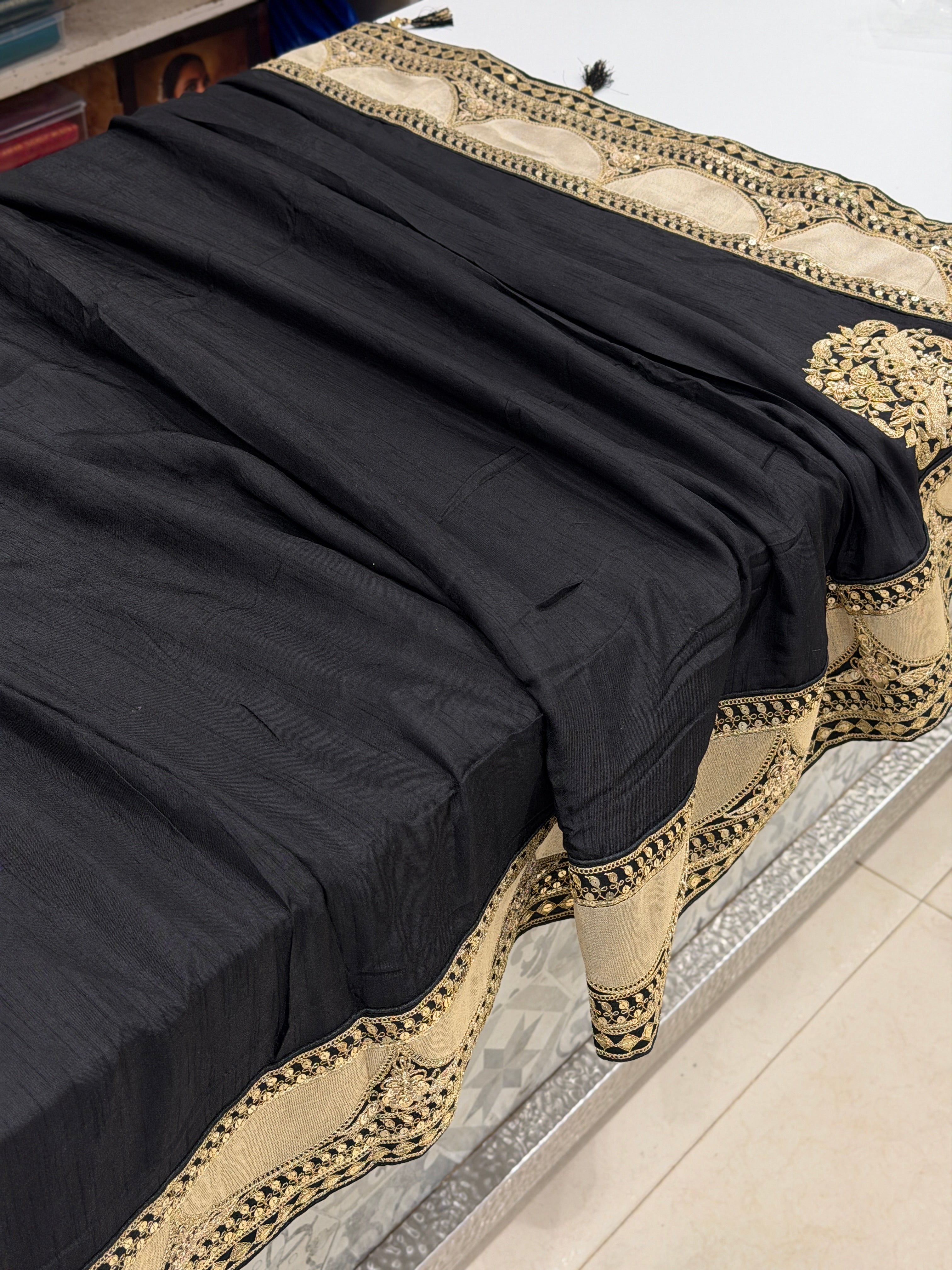 Black Sabyasachi Inspired Marodi Embroidery Zardosi Saree