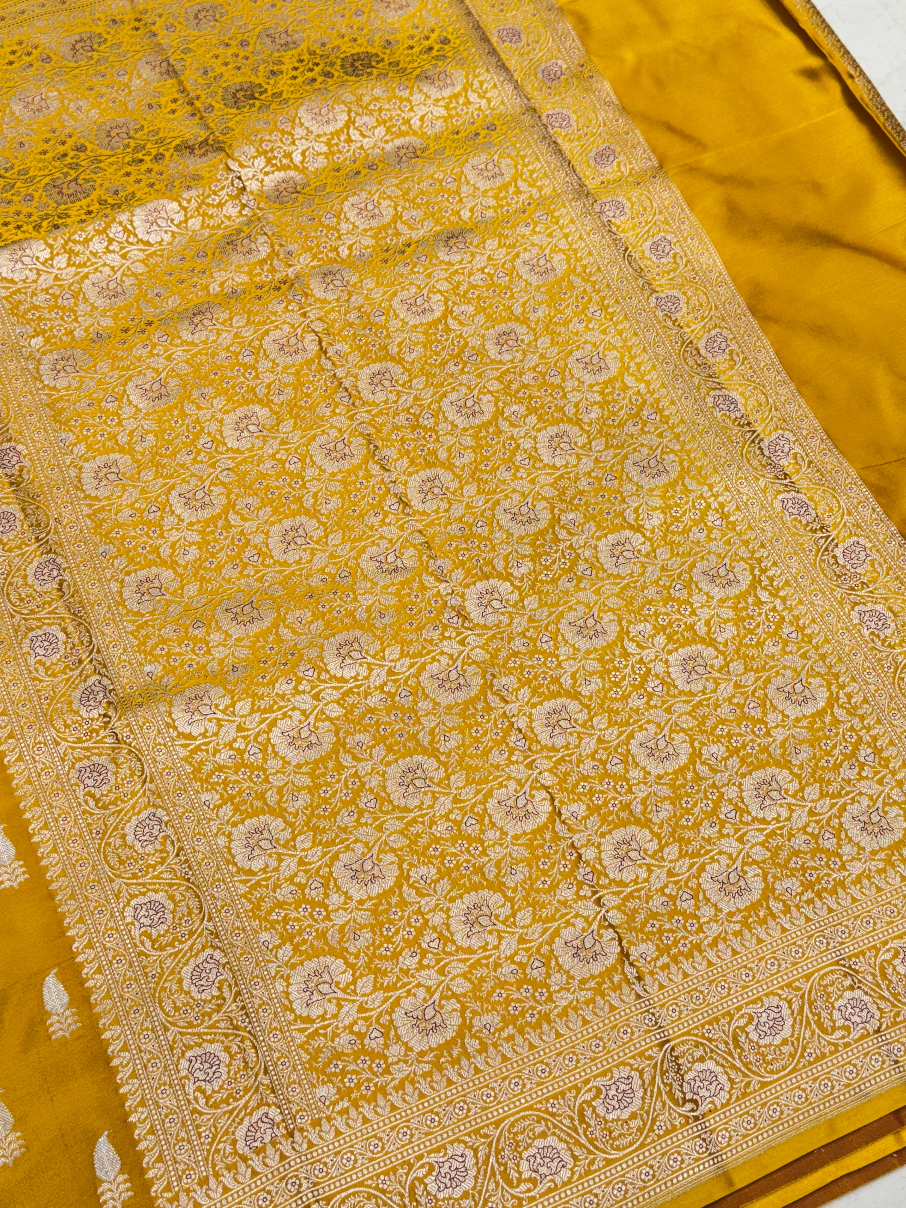 Yellow Banarasi Silk Sona Roopa Buttis Saree