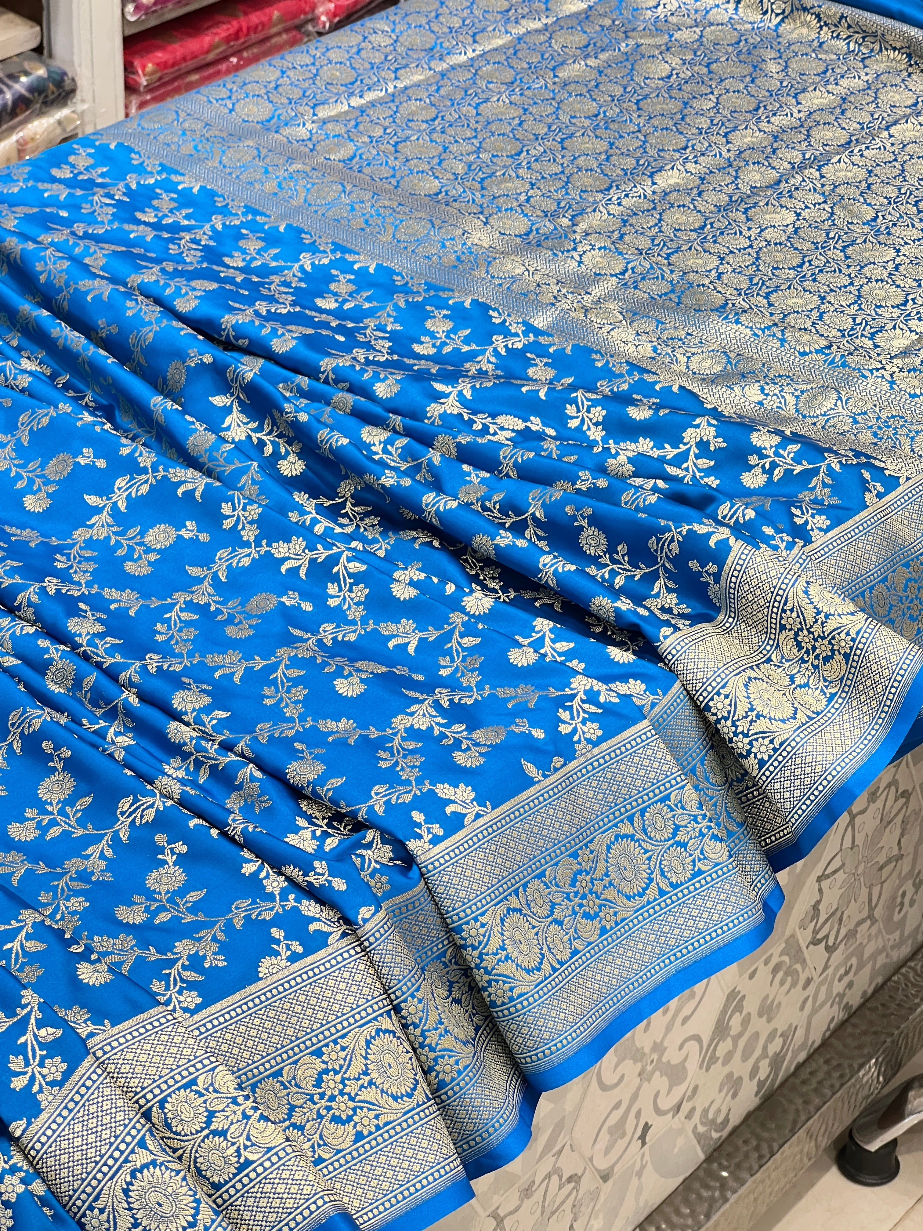 Blue Banarasi Silk Floral Jaal Saree