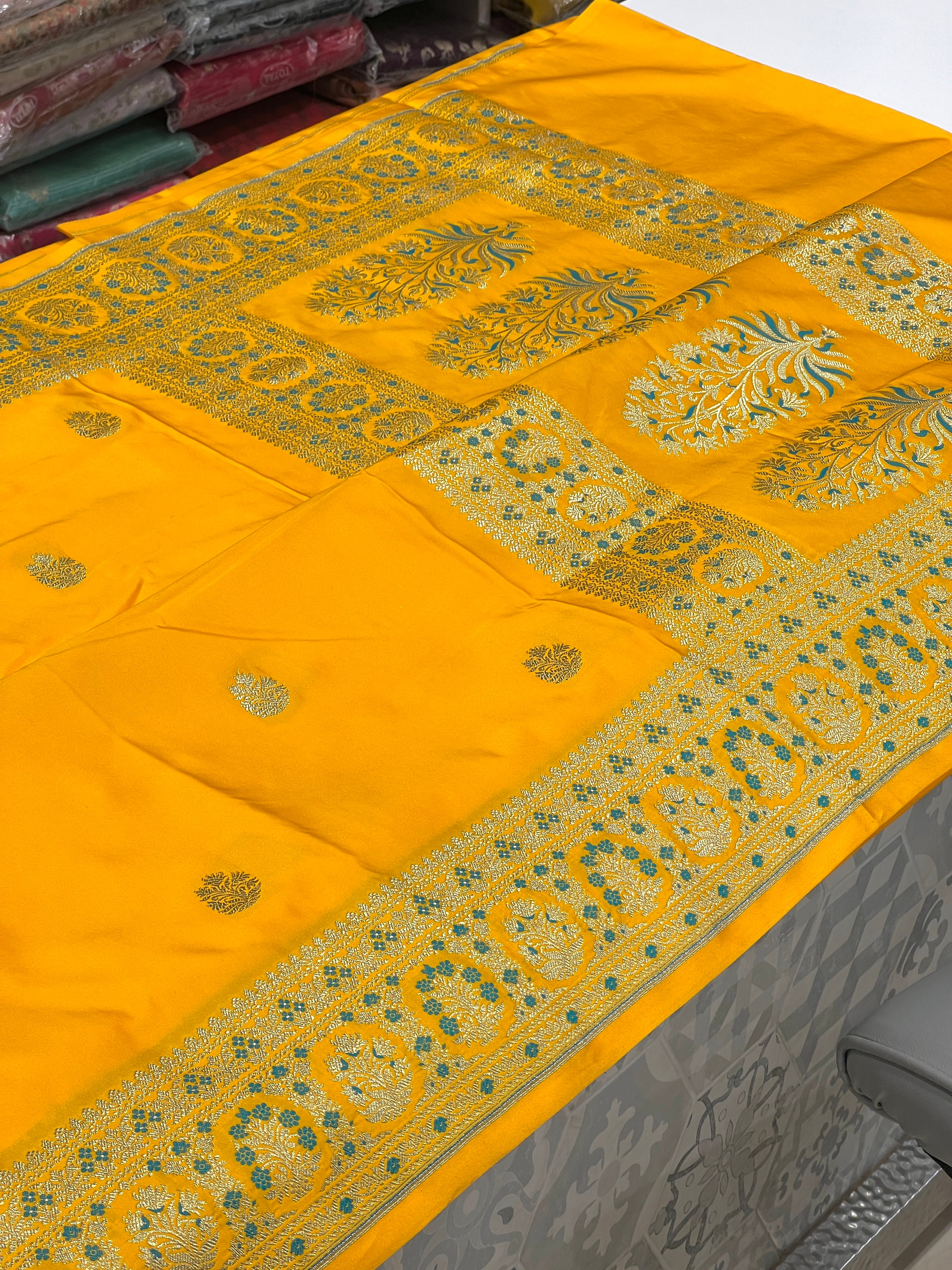 Bright Yellow Banarasi Butta Saree