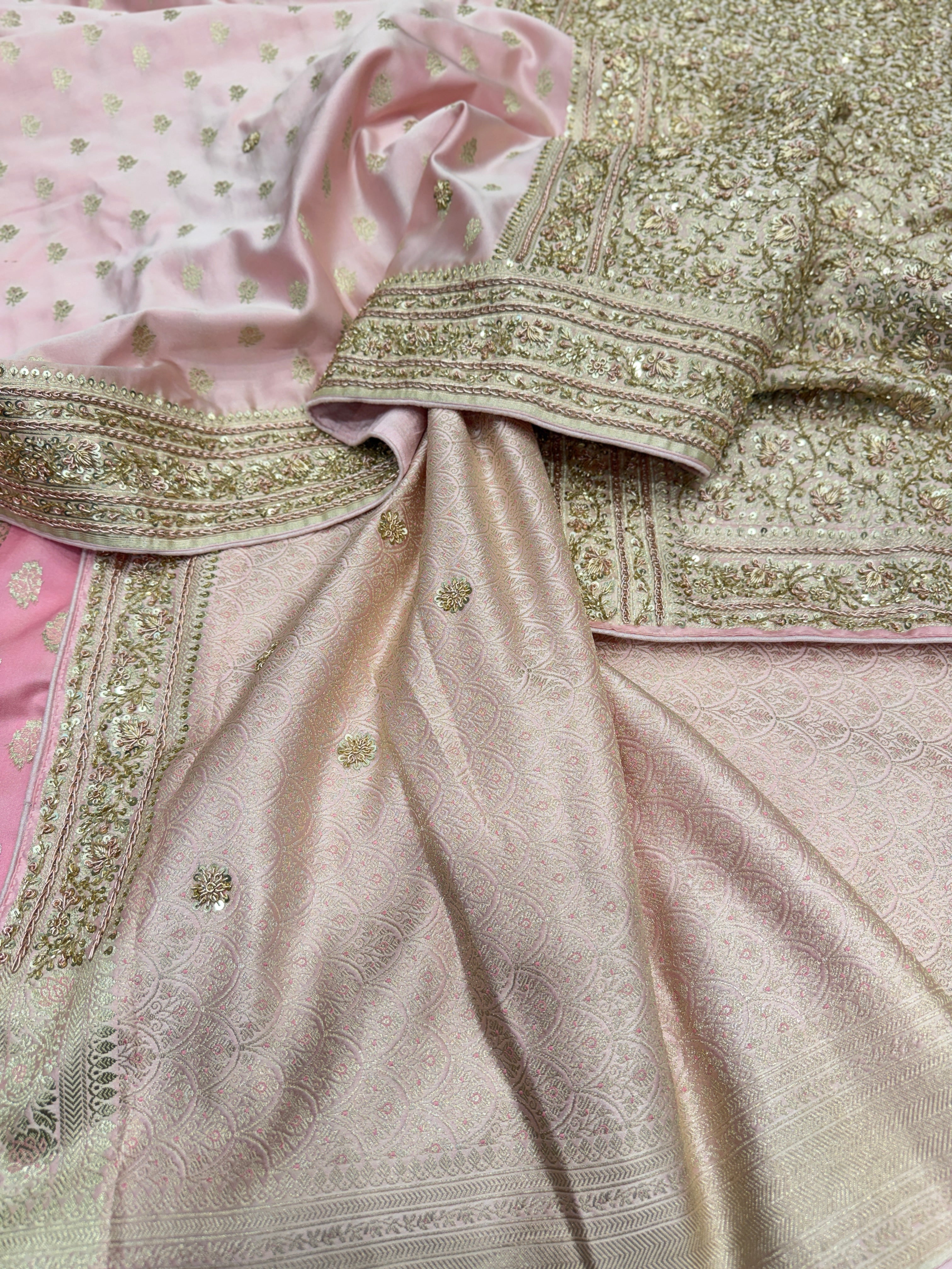 Pink Banarasi Buttis Zardosi Chain Hand Embroidery Saree