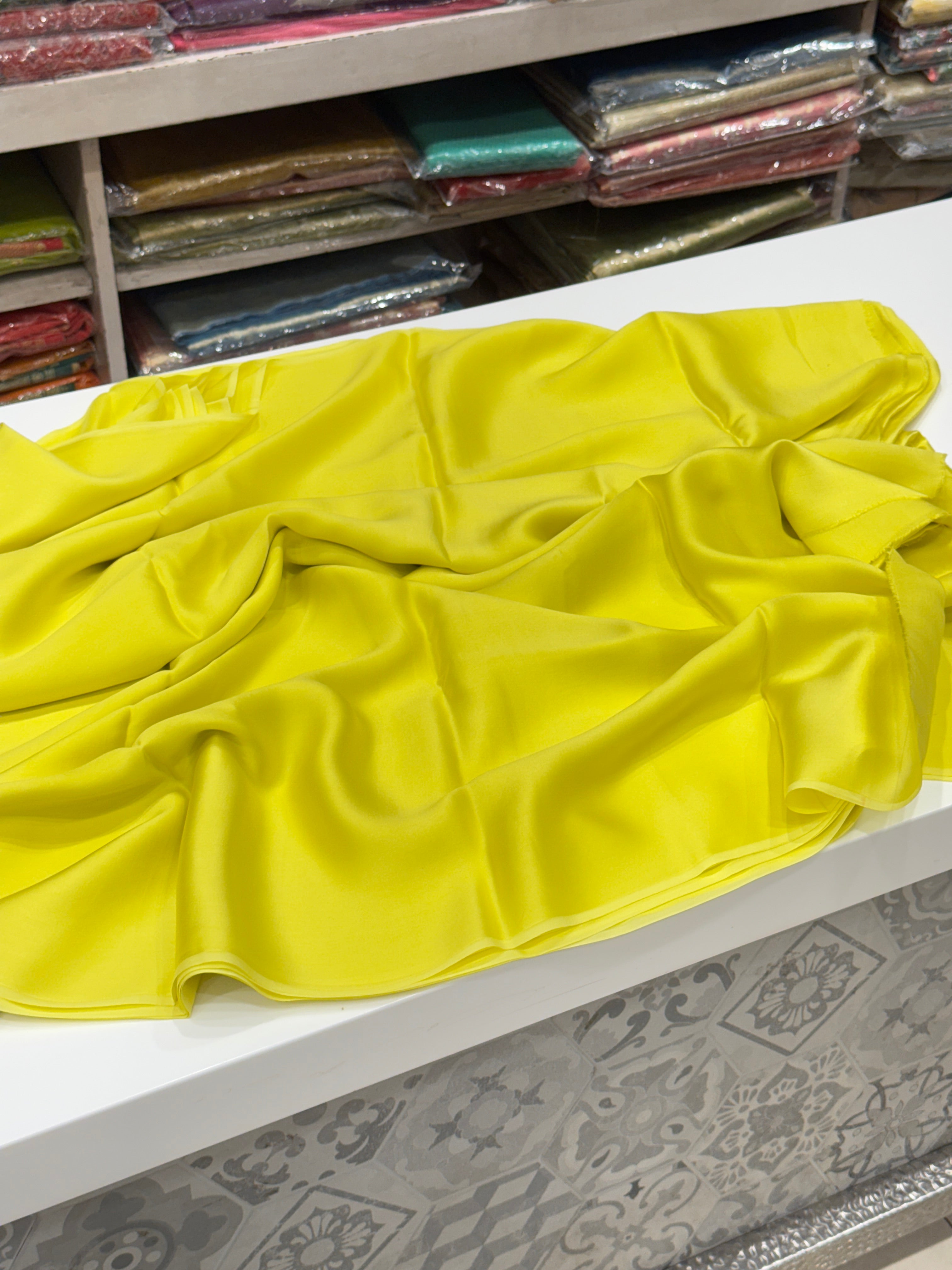 Neon Yellow Plain Satin Silk Saree