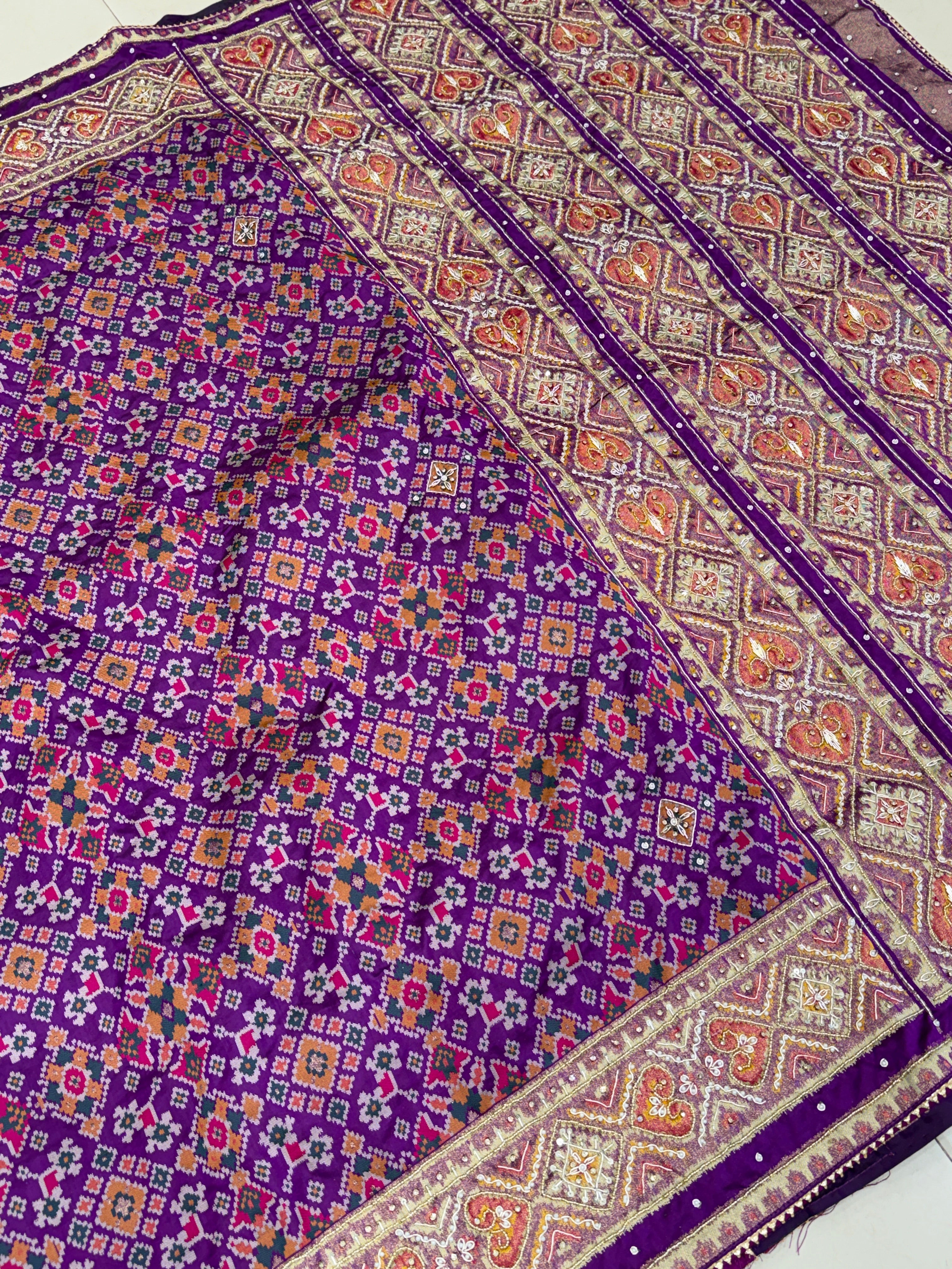 Violet Manek Chowk Hand Embroidery Patola Saree