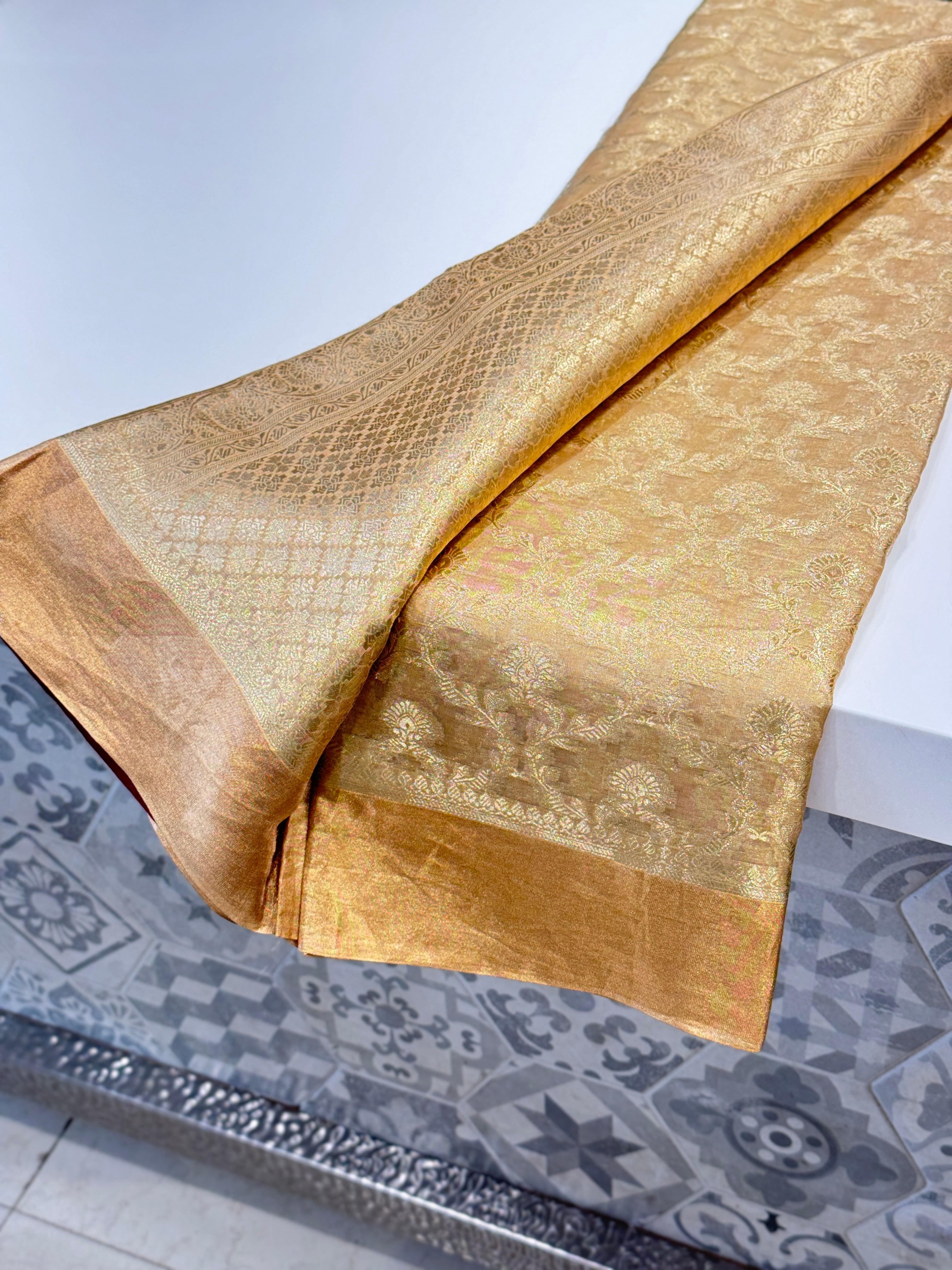 Gold Banarasi Pure Tissue Weaved Saree