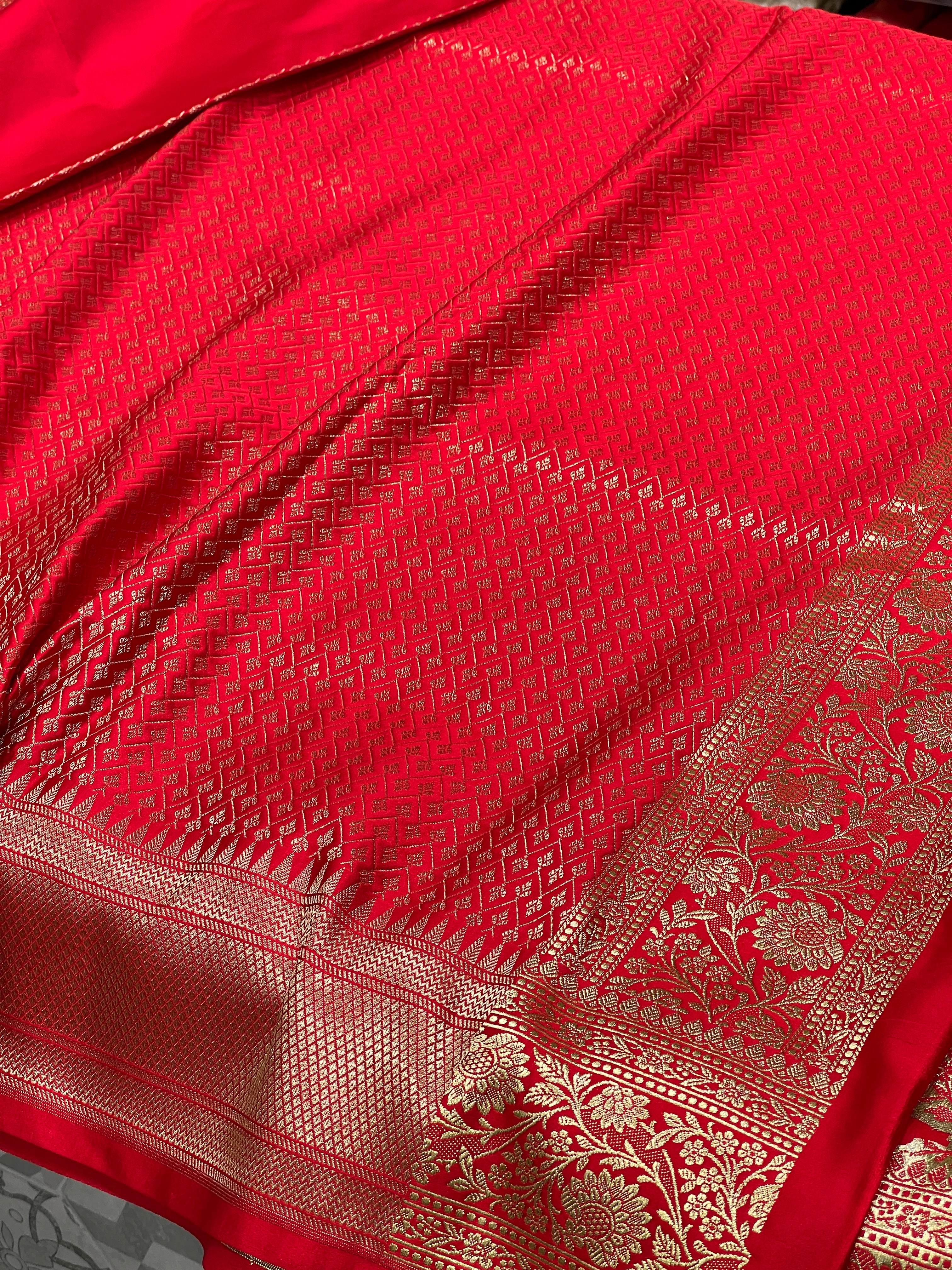 Red Banarasi Upside Down Border Saree