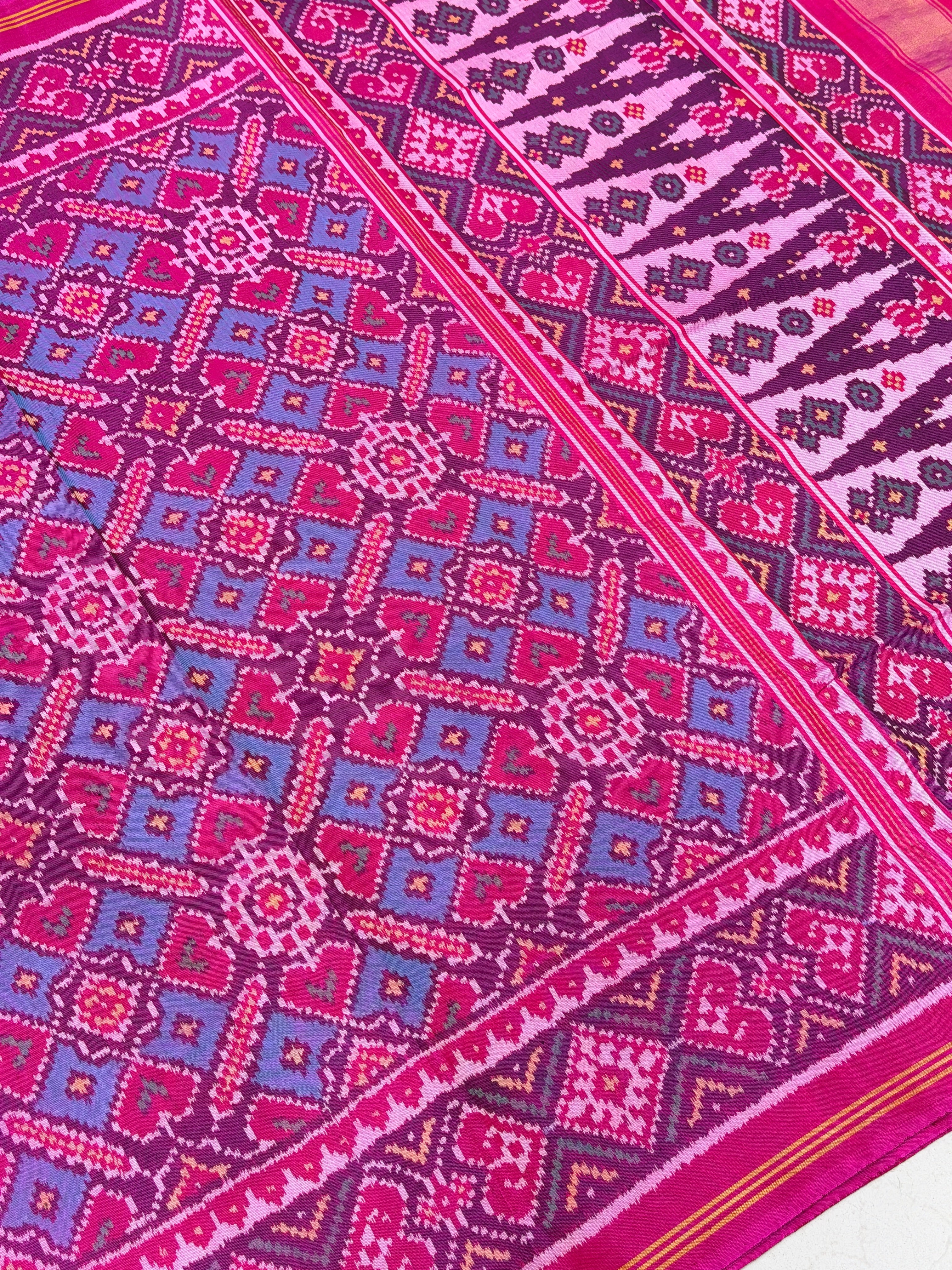 Rani Pink Manek Chowk Pure Silk Patan Patola Handloom Saree