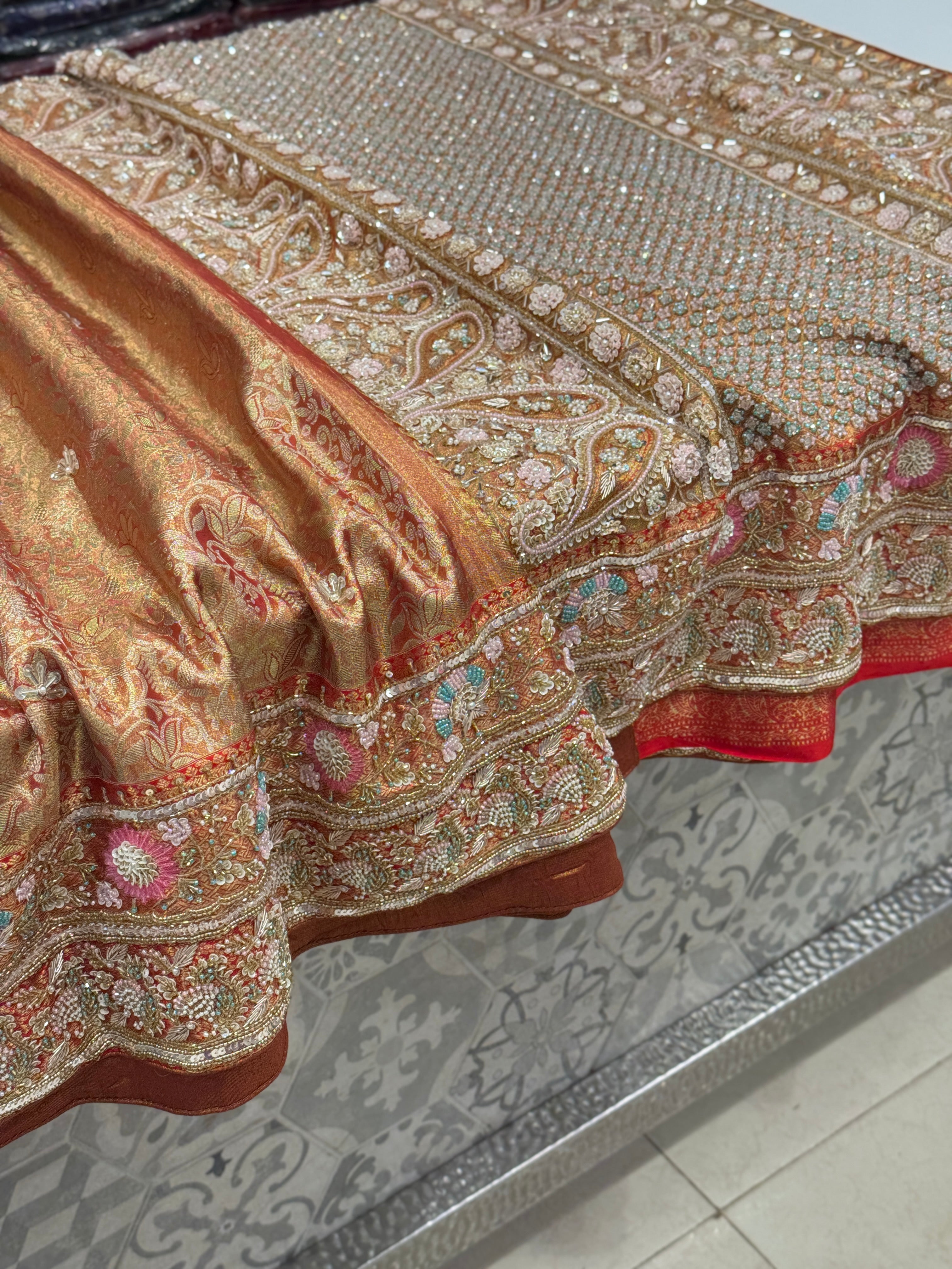 Red Tissue Kanjivaram Hand Embroidery Saree