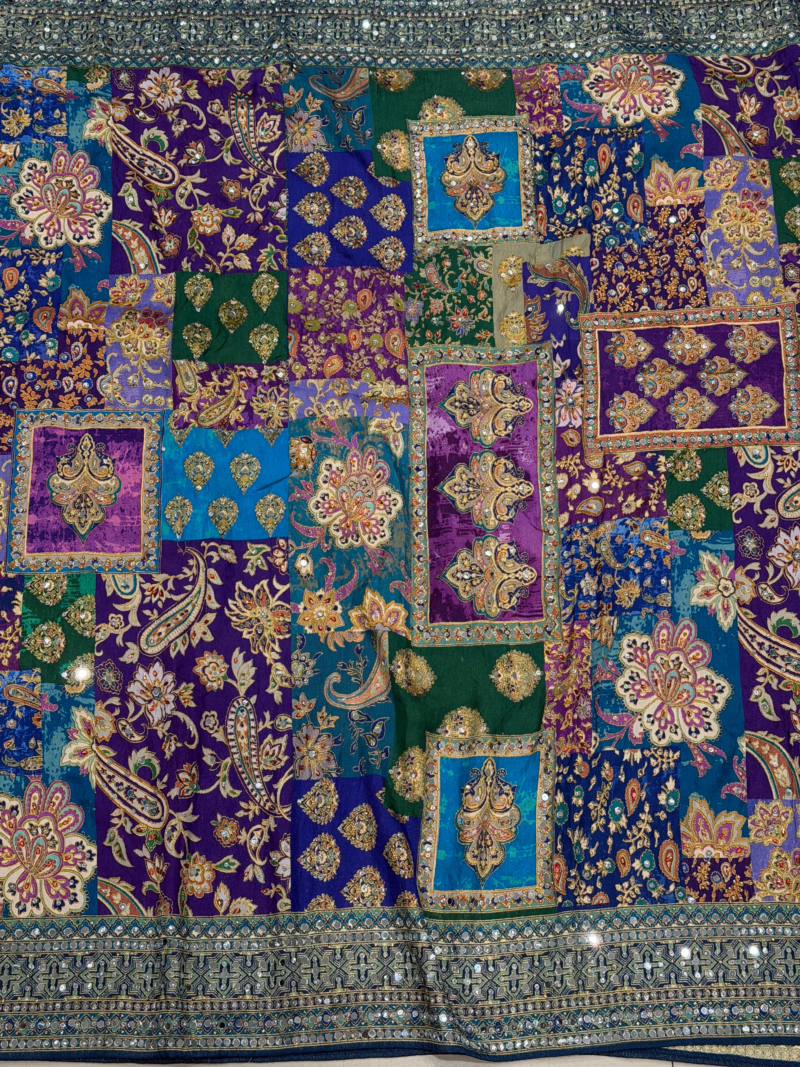 Violet TT Inspired Munga Silk Real Mirror Hand Embroidery Saree