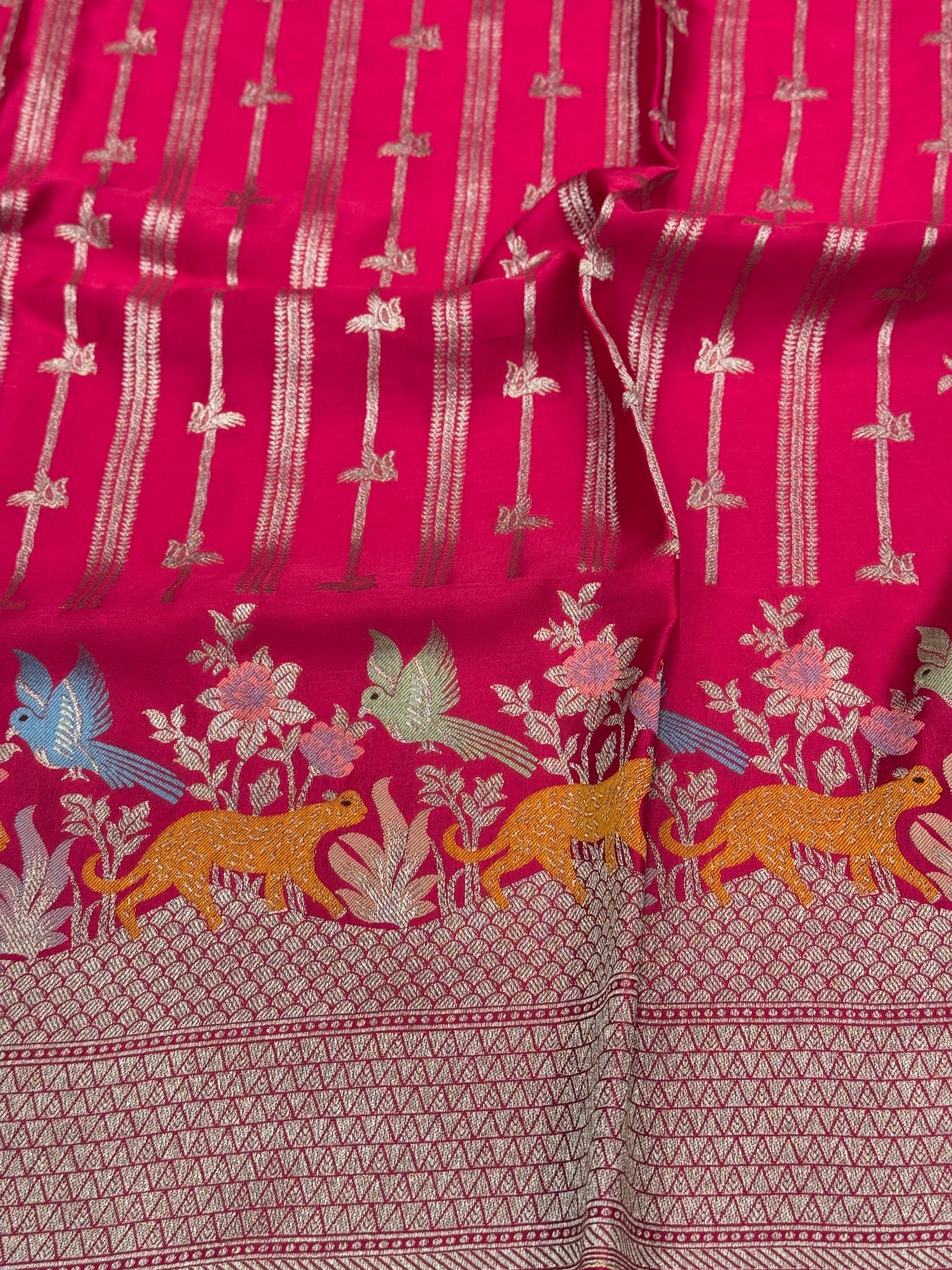 Rani Satin Silk Fauna Border Saree