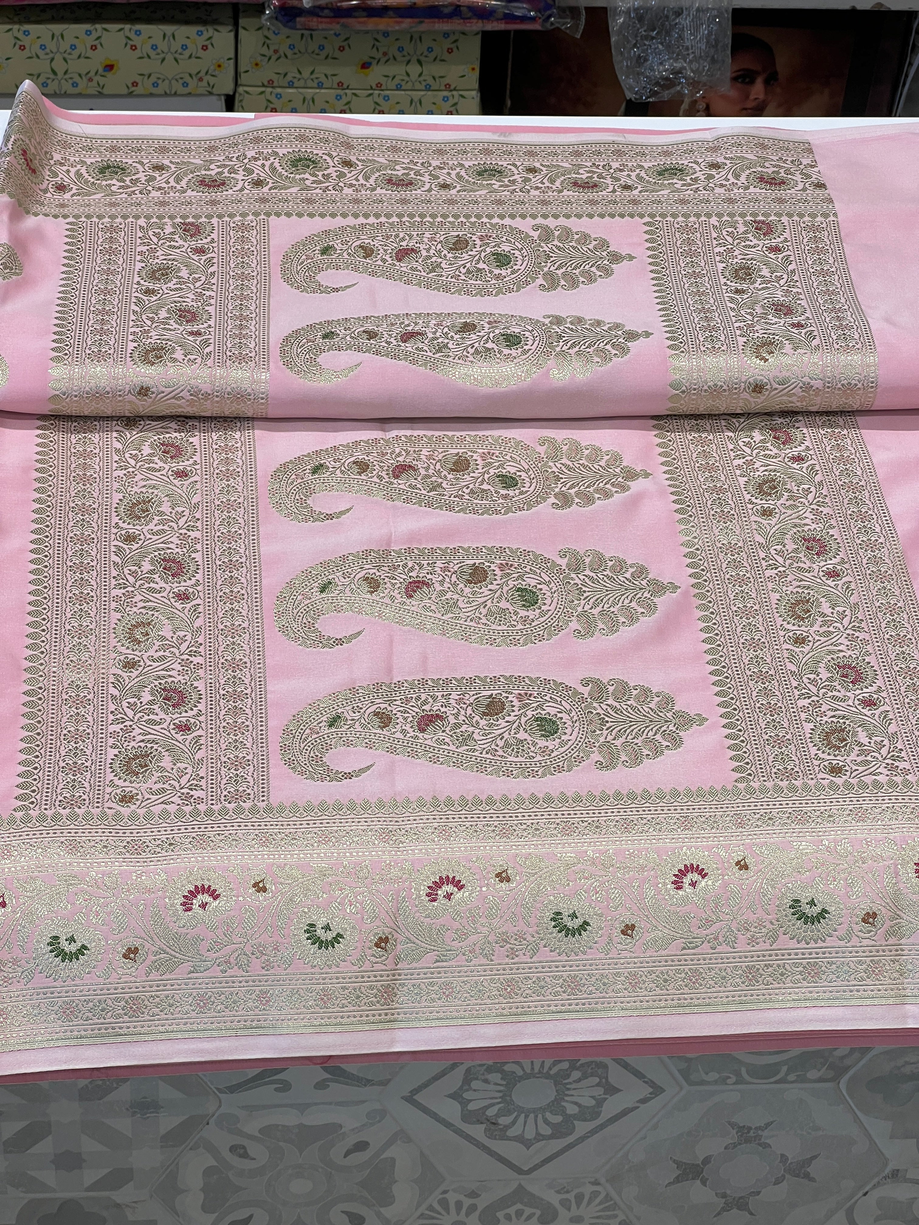 Pink Banarasi Silk Meenakari Saree