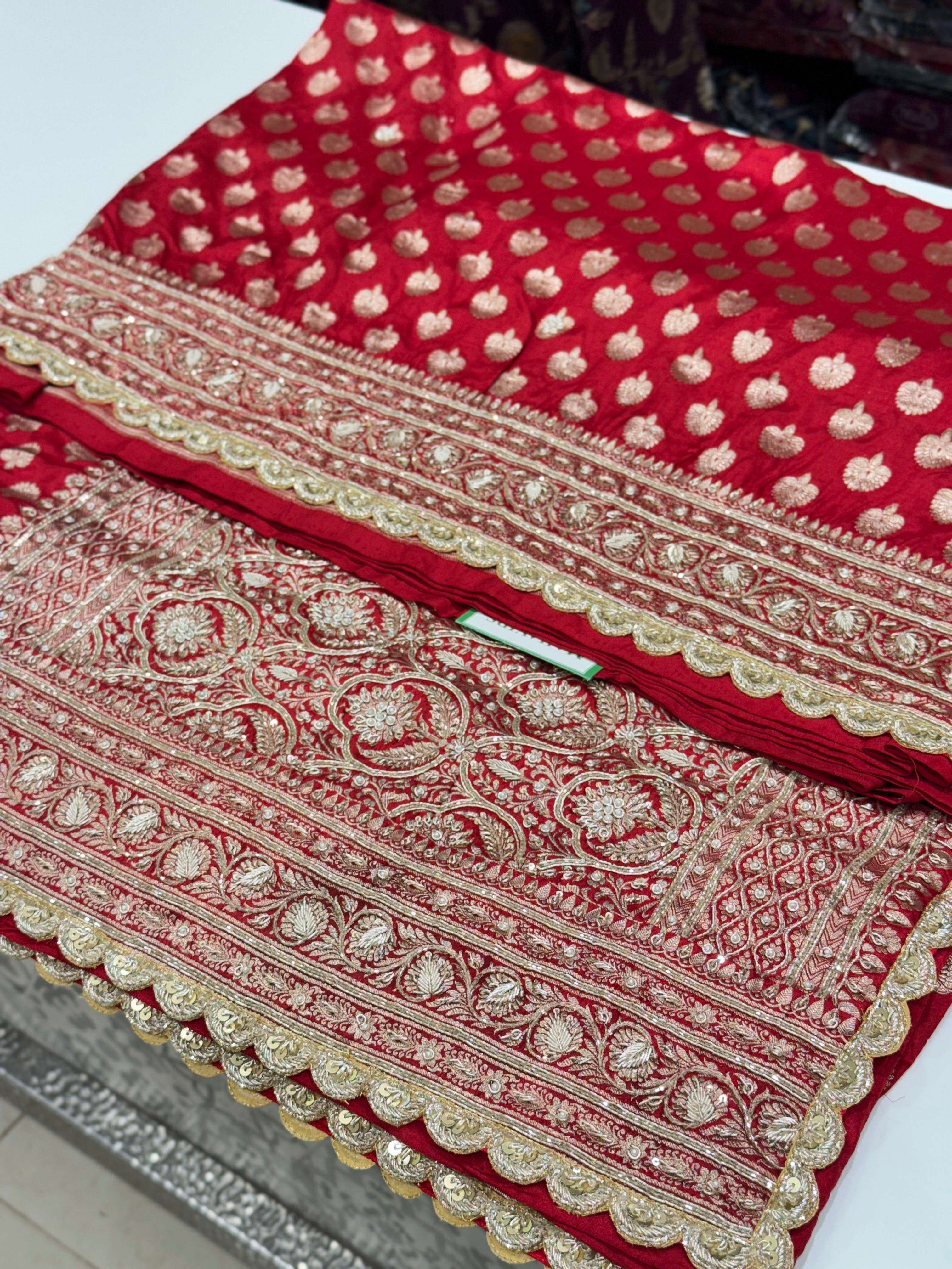 Red Buttis Handloom Banarasi Pure Katan Zardosi Embroidery Saree