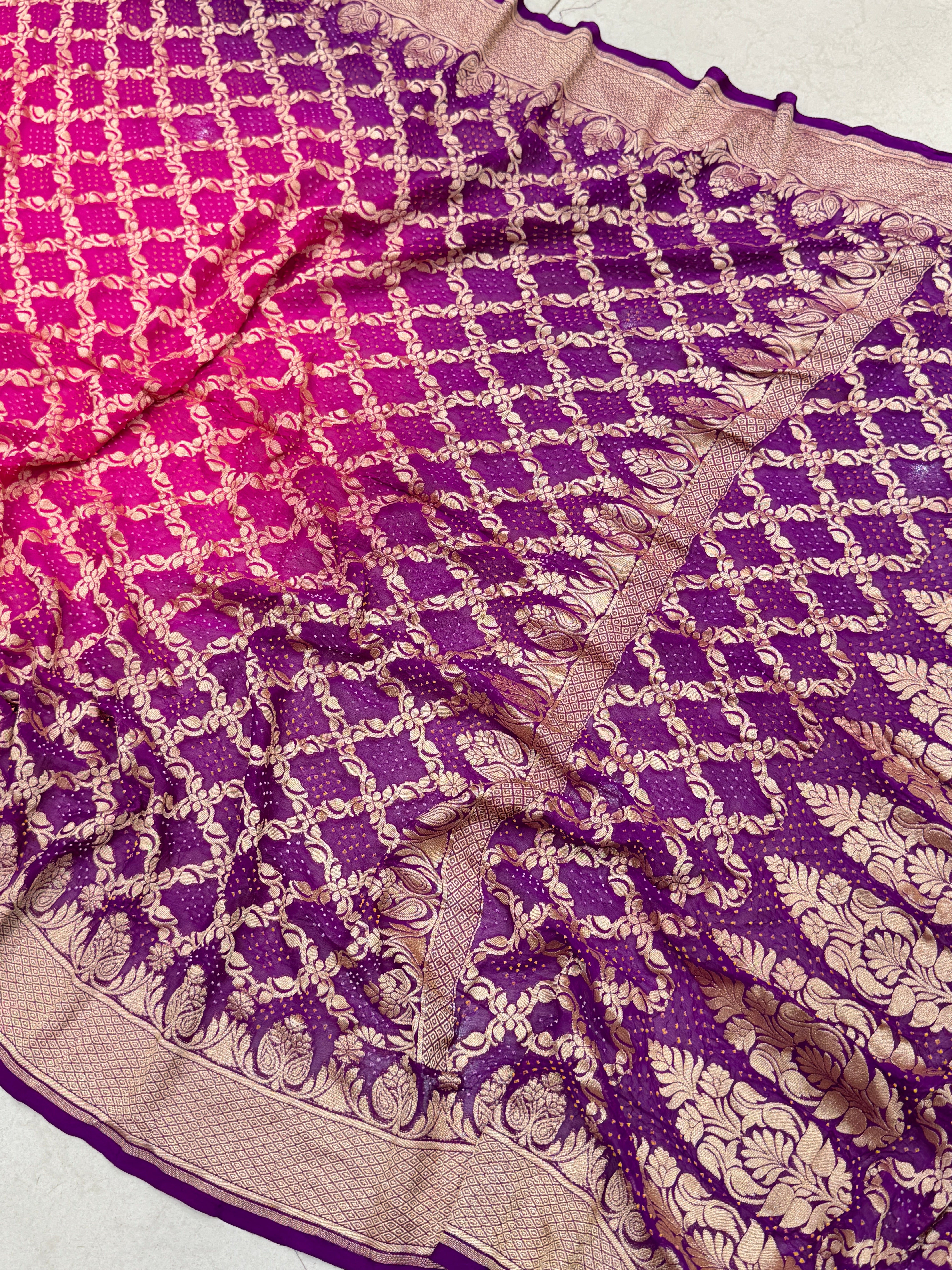 Rani Magenta Bandhej Bandhini Saree