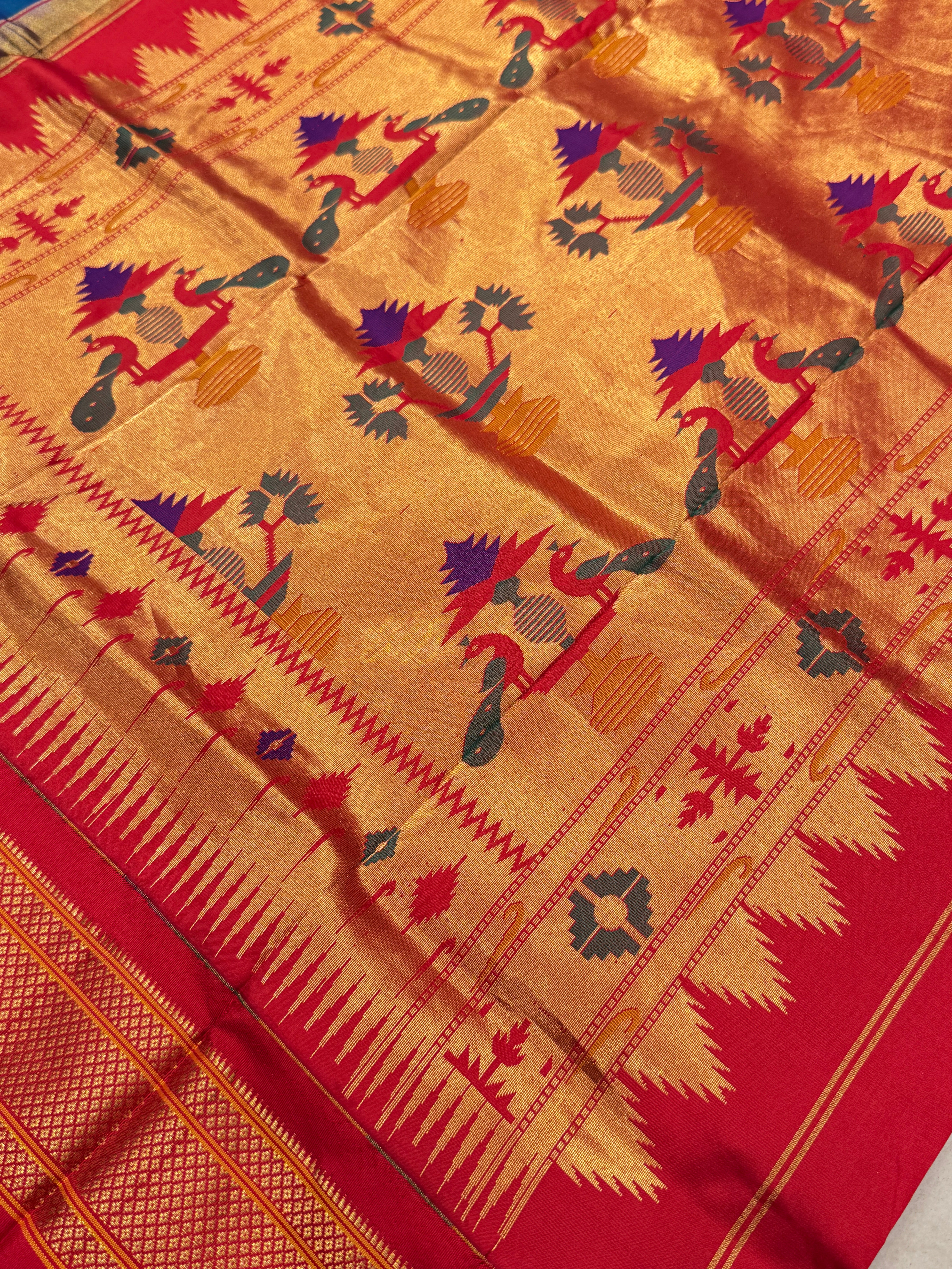 Blue Red Morbangdi Paithani Saree