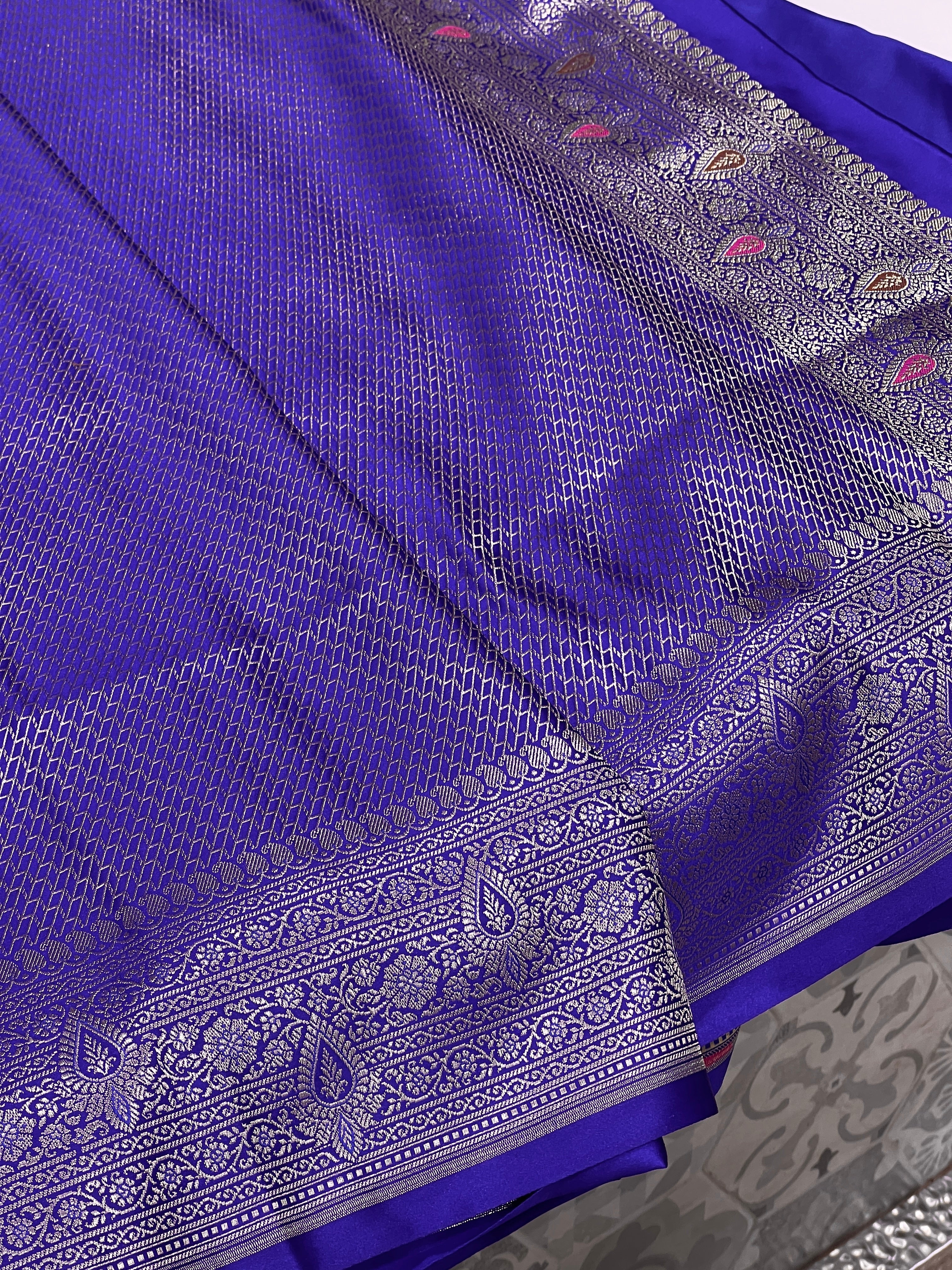 Ink Blue Banarasi Tulips Butti Meena Saree