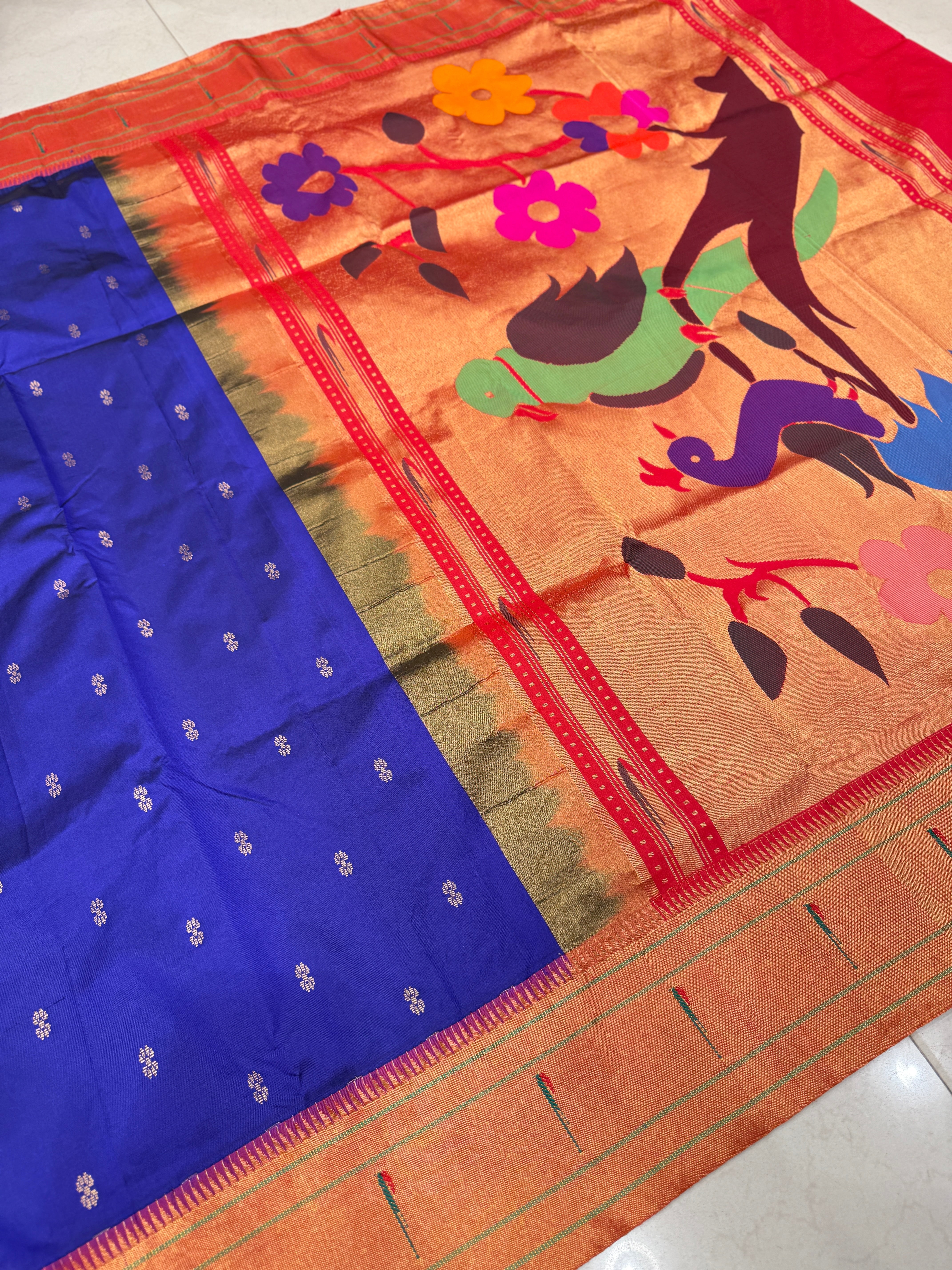 Blue Muniya Pure Silk Handloom Paithani Saree