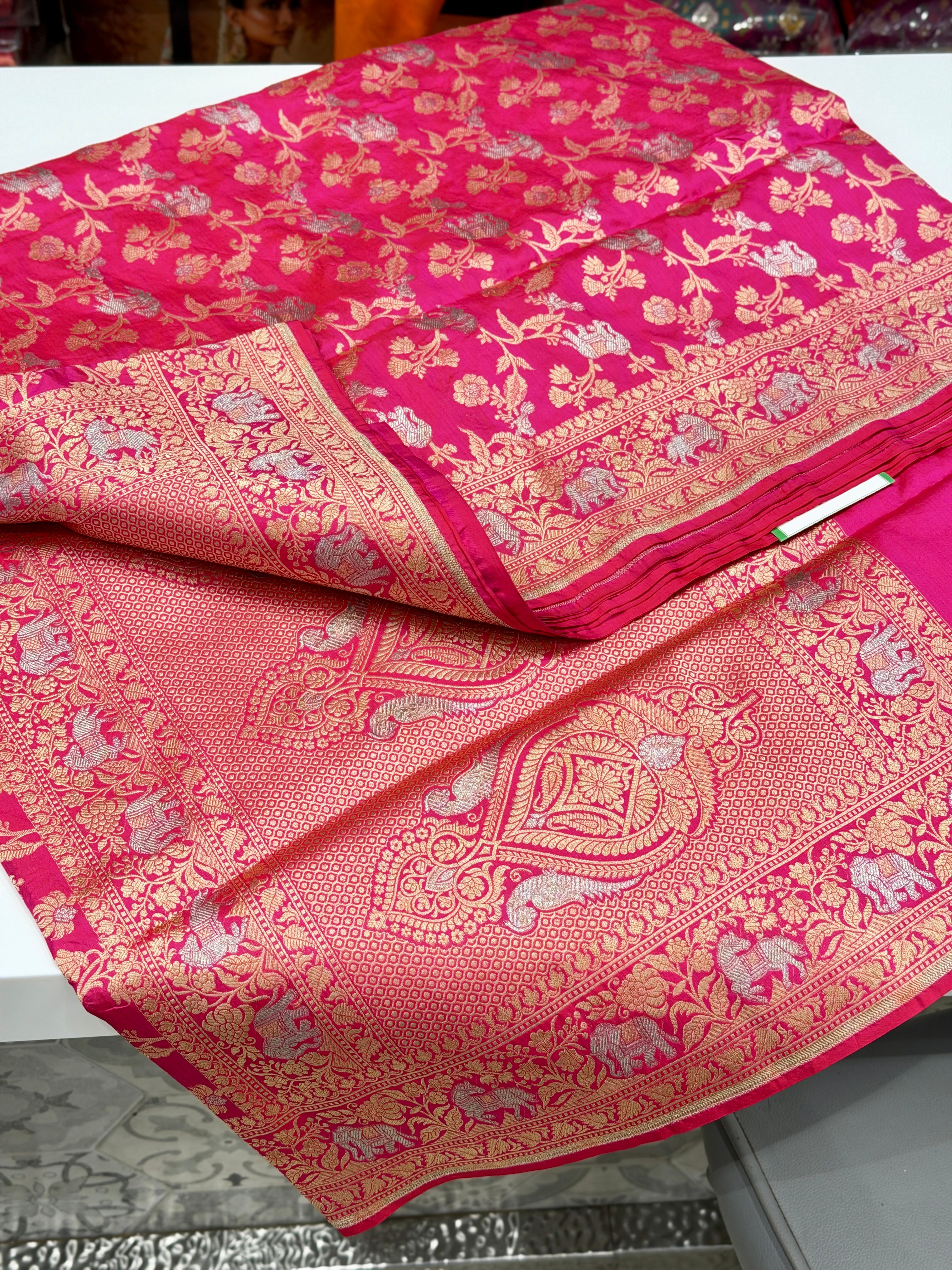 Rani Pink Shikara Banarasi Handloom Katan Silk Saree