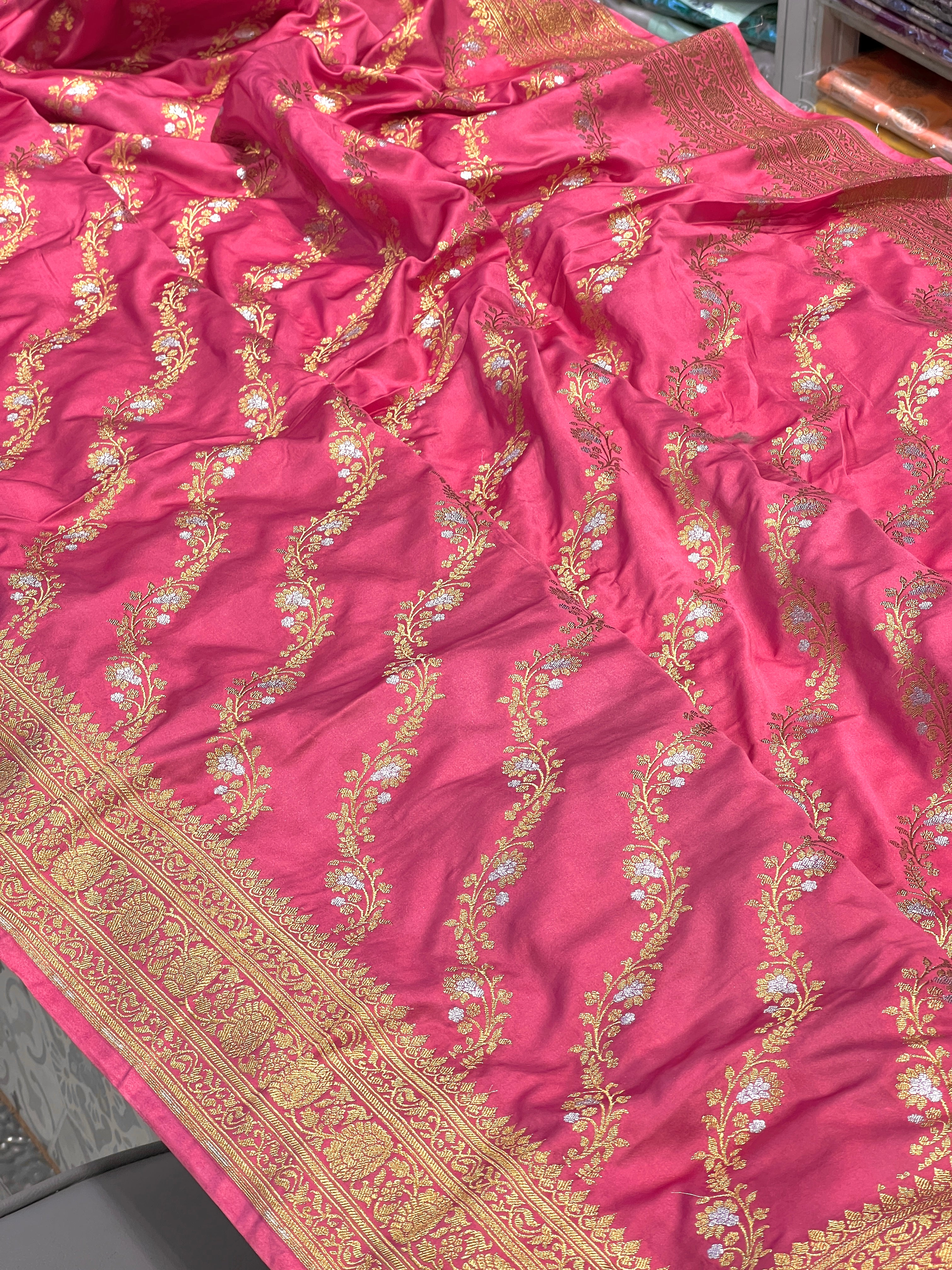 Pink Banarasi Silk Leheriya Saree