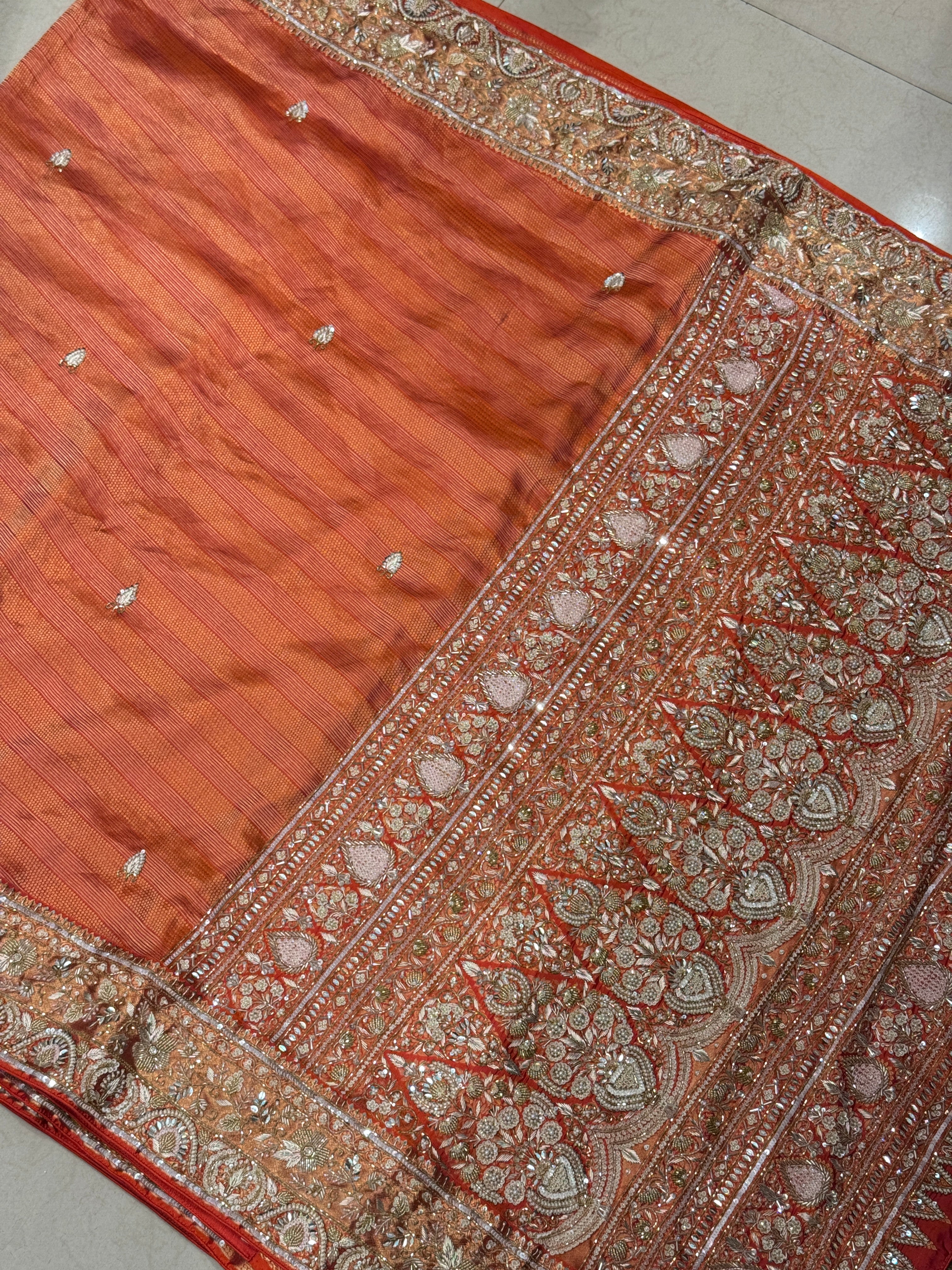 Orange Contemporary Pure Silk Kanjivaram Hand Embroidered Saree